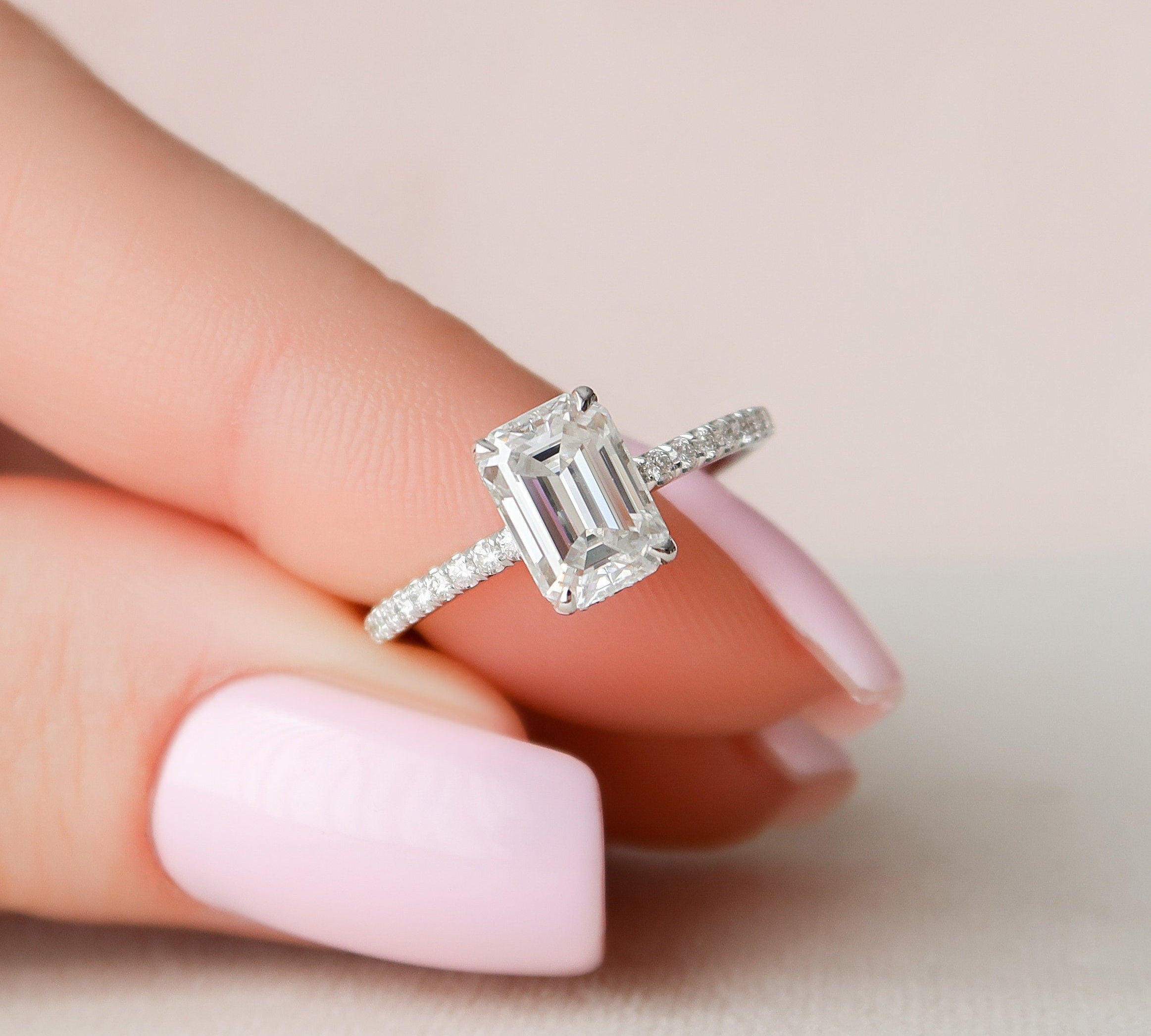 1.50 CT Emerald Pave Setting Moissanite Engagement Ring 3