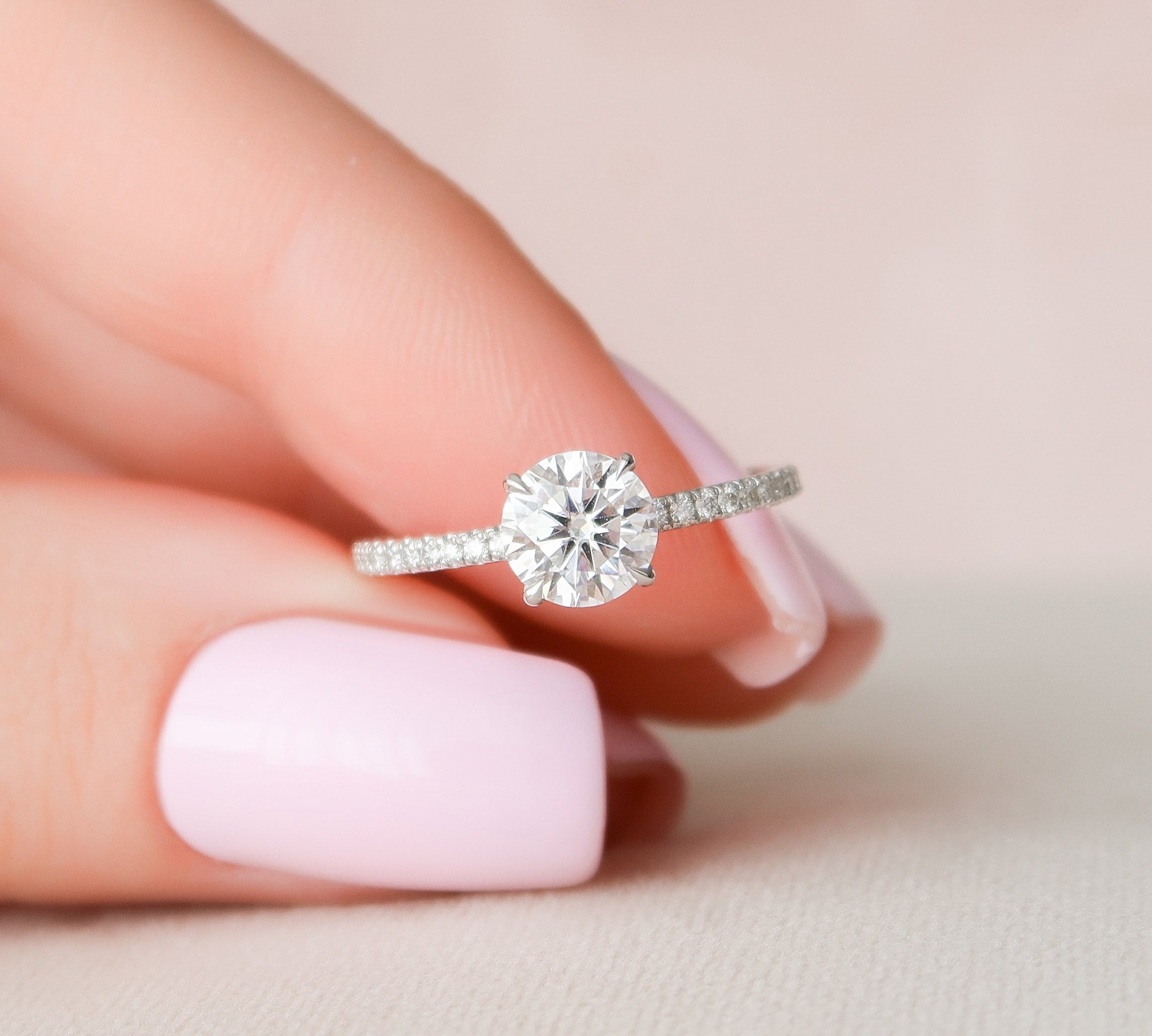 1.0 CT Round Hidden Halo & Pave Setting Moissanite Engagement Ring 1