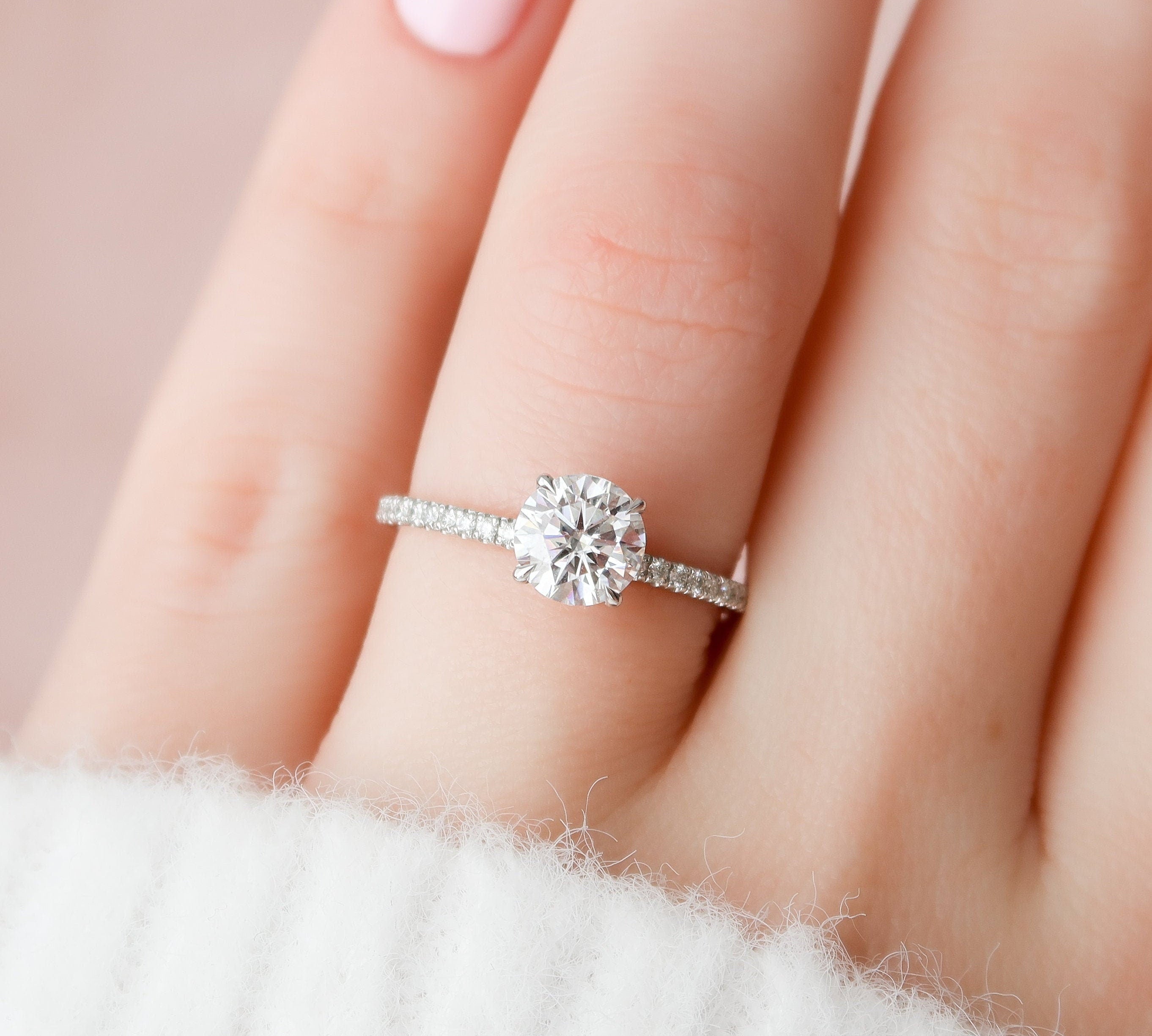 1.0 CT Round Hidden Halo & Pave Setting Moissanite Engagement Ring 2