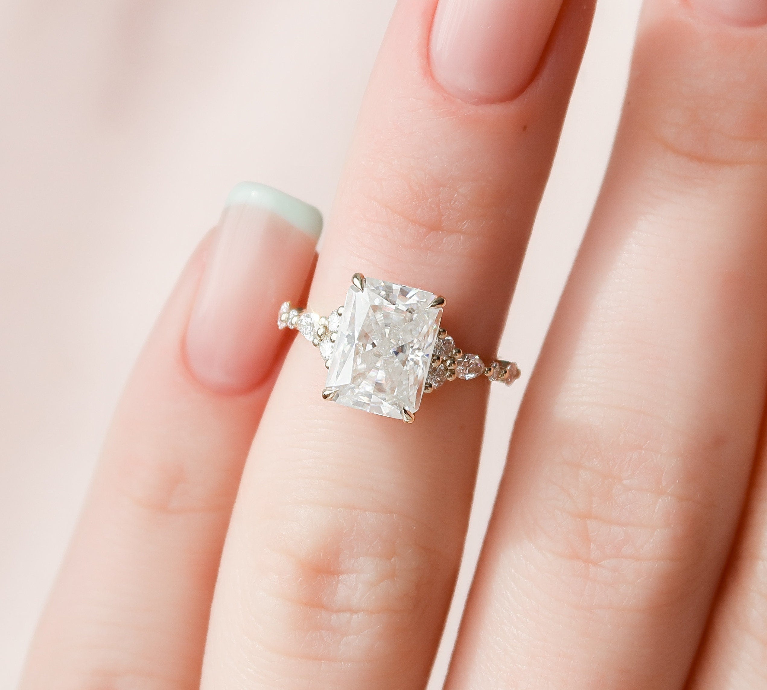 3.50 CT Radiant Cluster Style Moissanite Engagement Ring 2