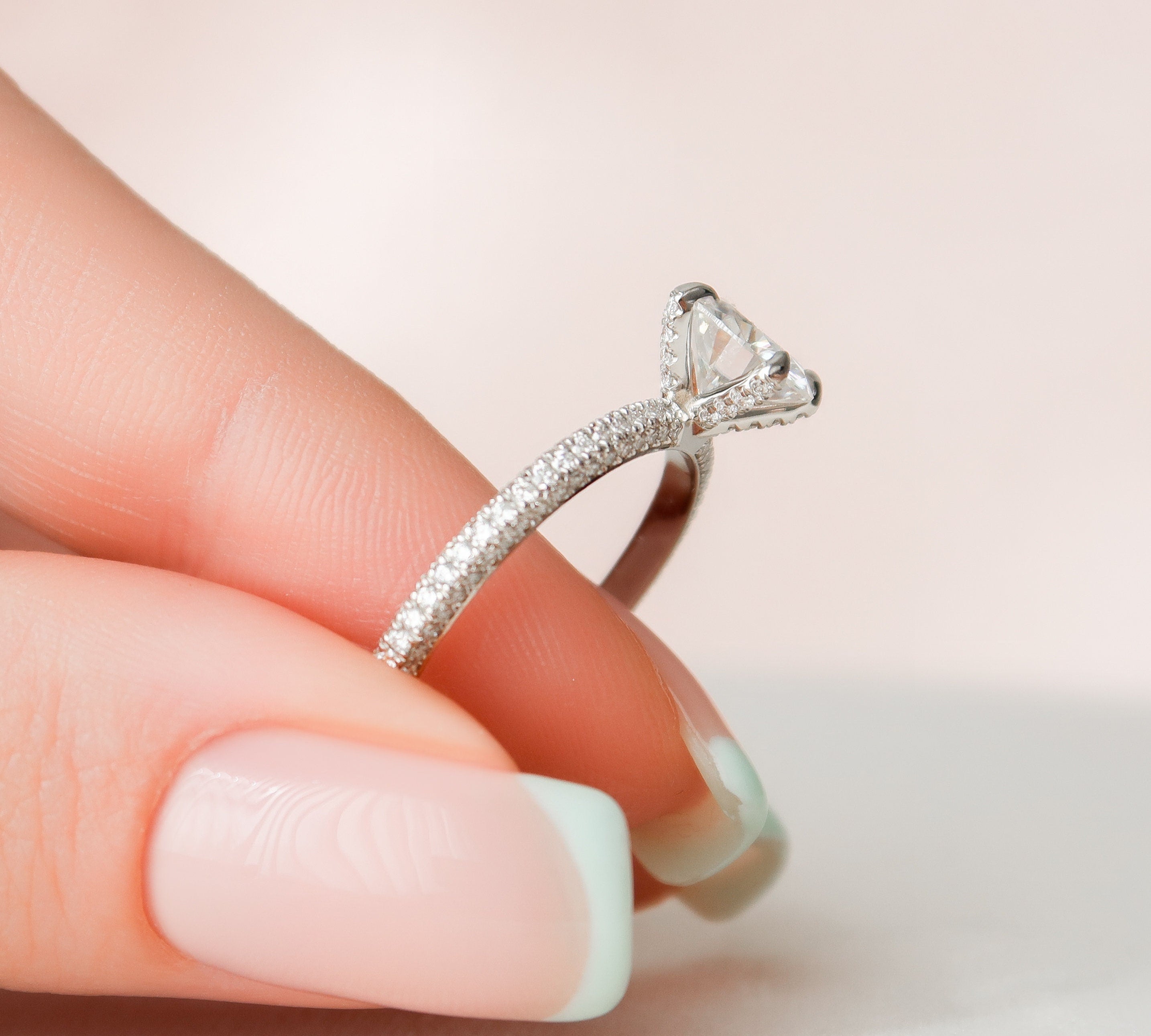 1.5 CT Round Moissanite Engagement Ring With Pave Setting 2