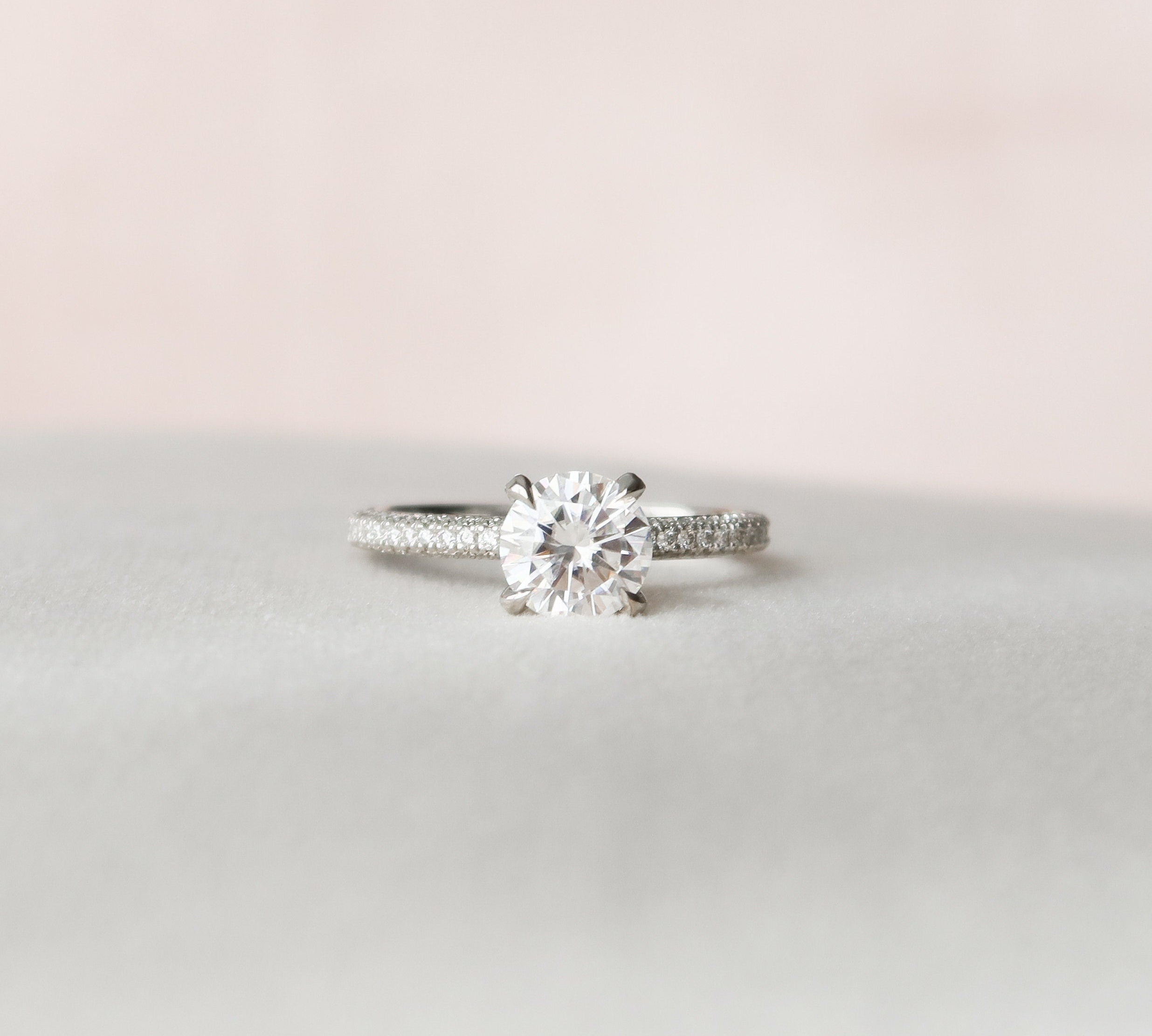 1.5 CT Round Moissanite Engagement Ring With Pave Setting 3