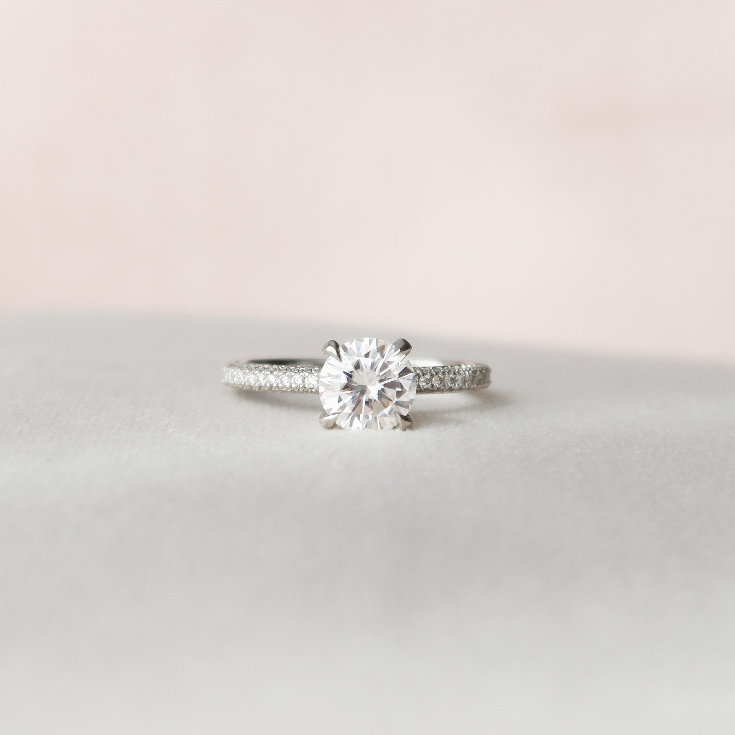 1.5 CT Round Moissanite Engagement Ring With Pave Setting 3