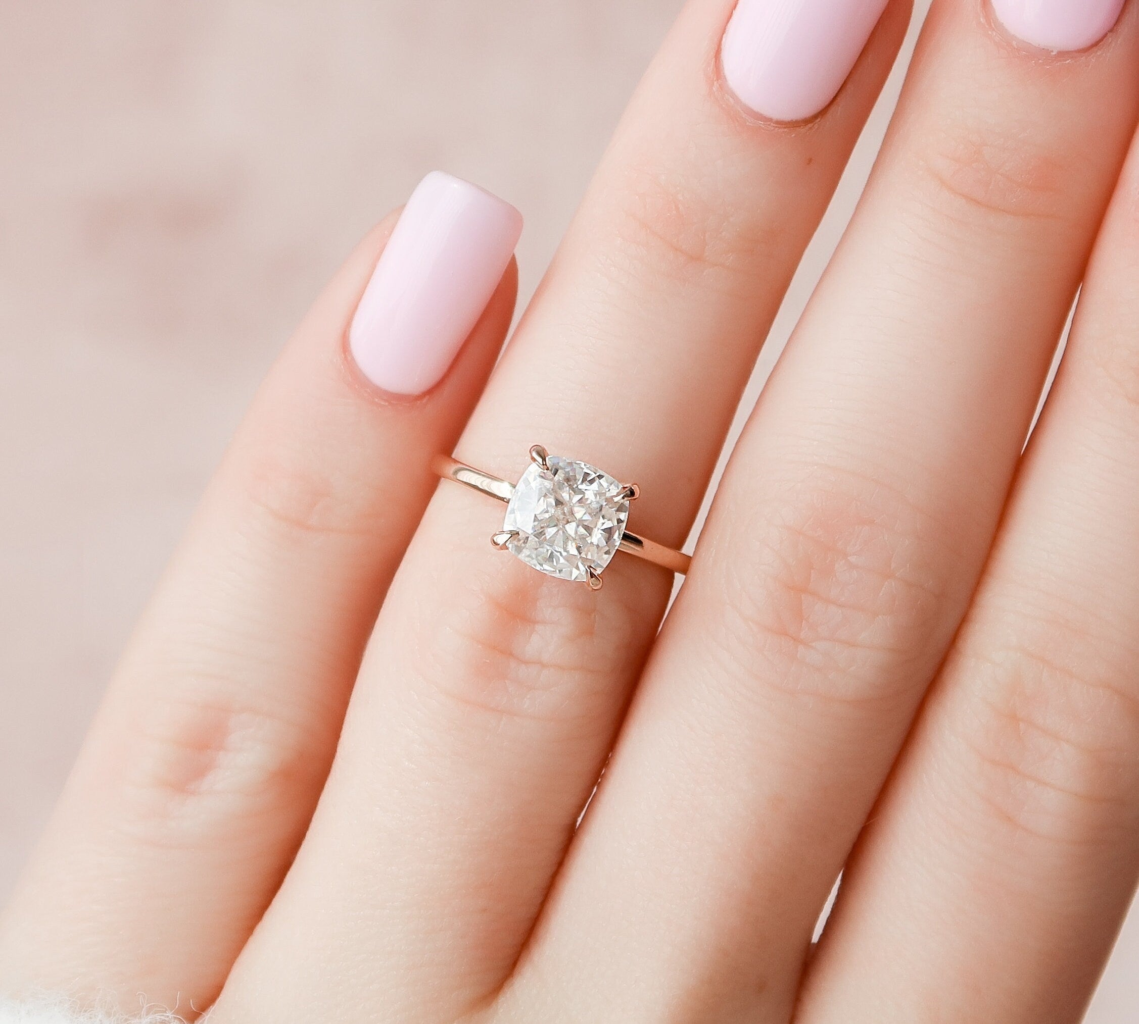 2.0 CT Cushion Hidden Halo & Solitaire Moissanite Engagement Ring 2