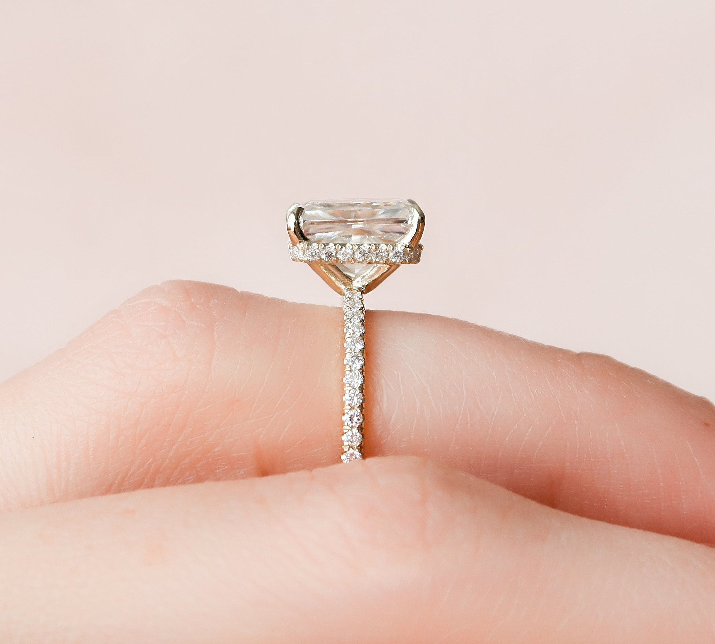 3.5 CT Radiant Hidden Halo Pave Moissanite Engagement Ring 3