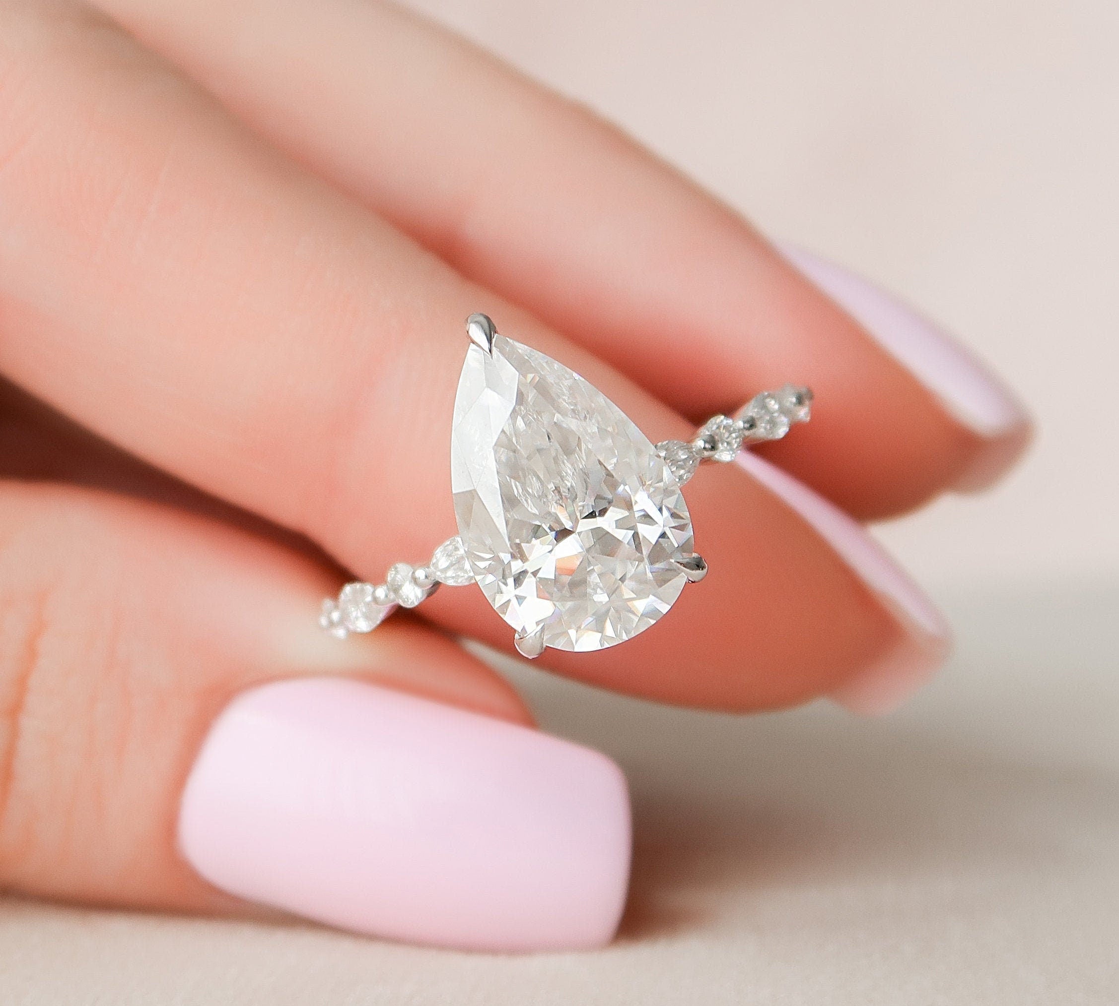 4.0 CT Pear Cut Pave Setting Moissanite Engagement Ring 1