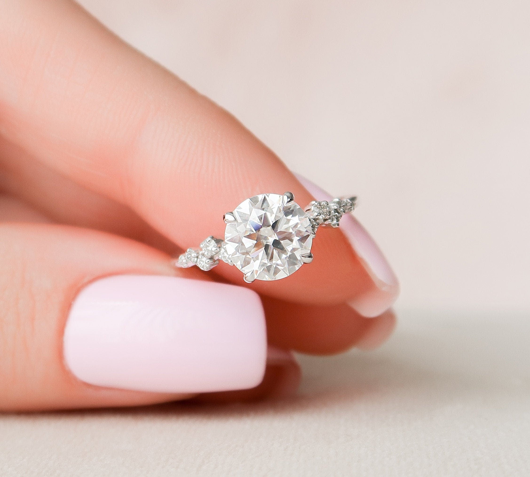 2.0 CT Round Cluster Style Moissanite Engagement Ring 1