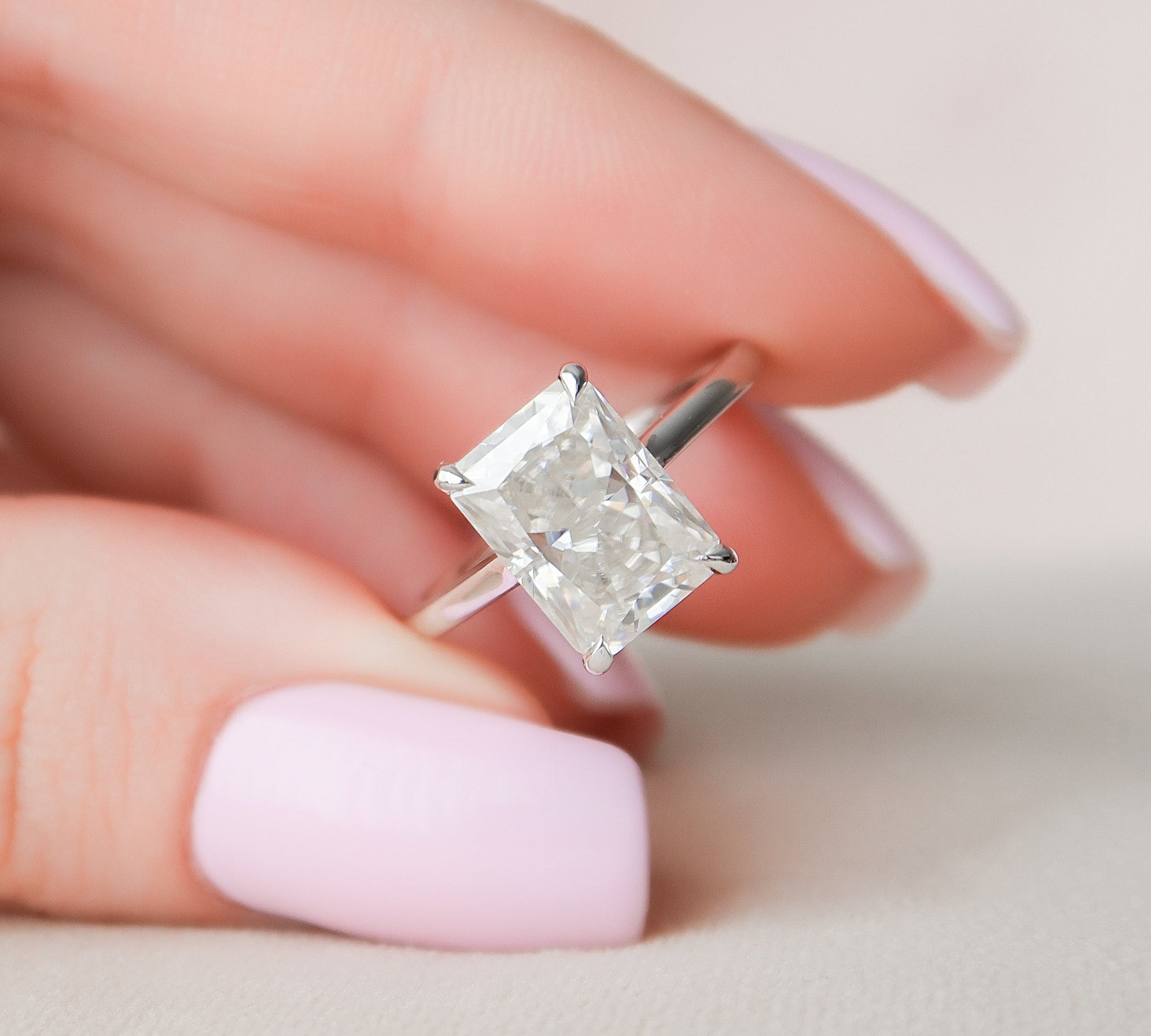 4.0 CT Radiant Solitaire Style Moissanite Engagement Ring 1