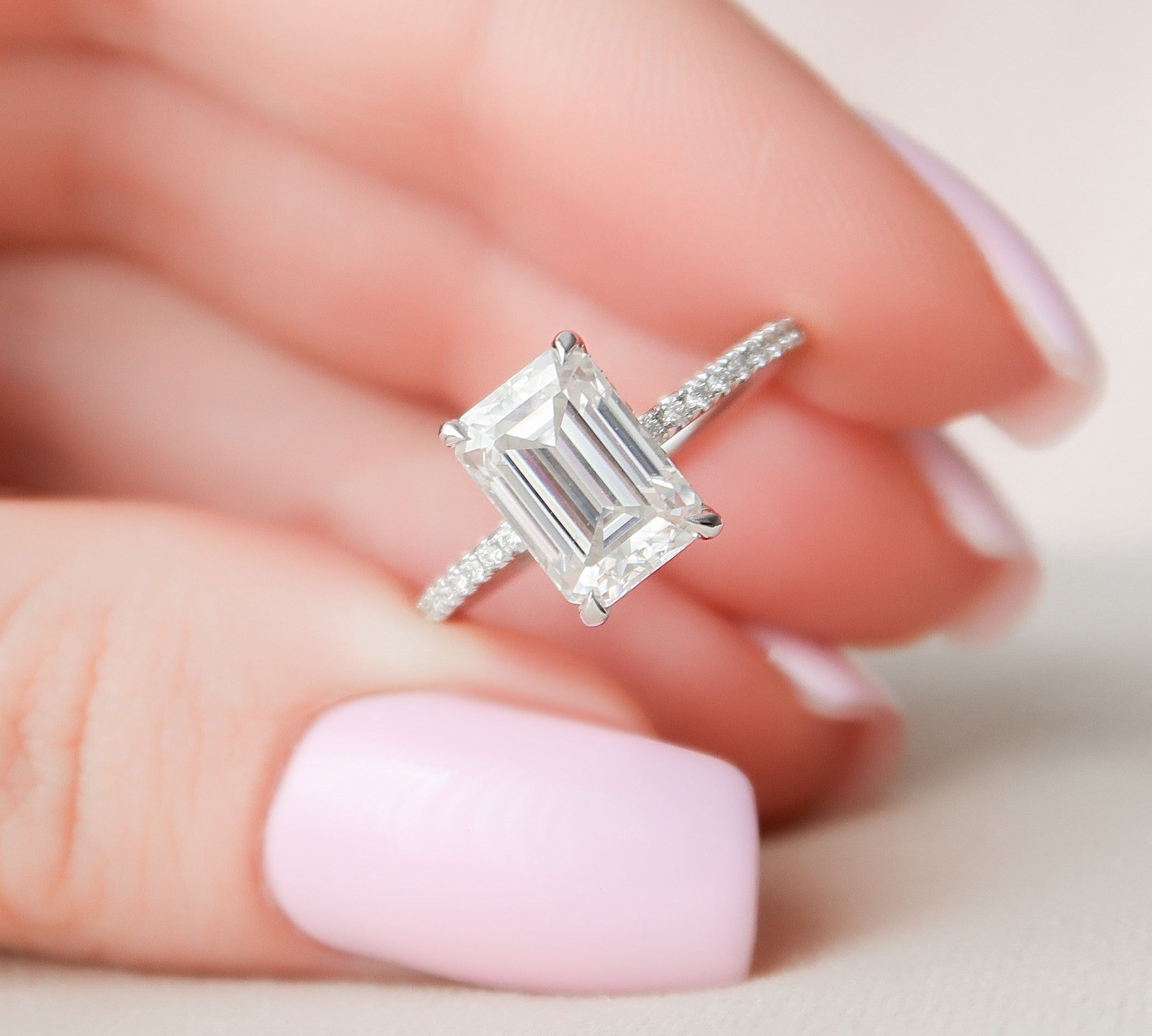 2.5 CT Emerald Pave & Hidden Halo Setting Moissanite Engagement Ring 1