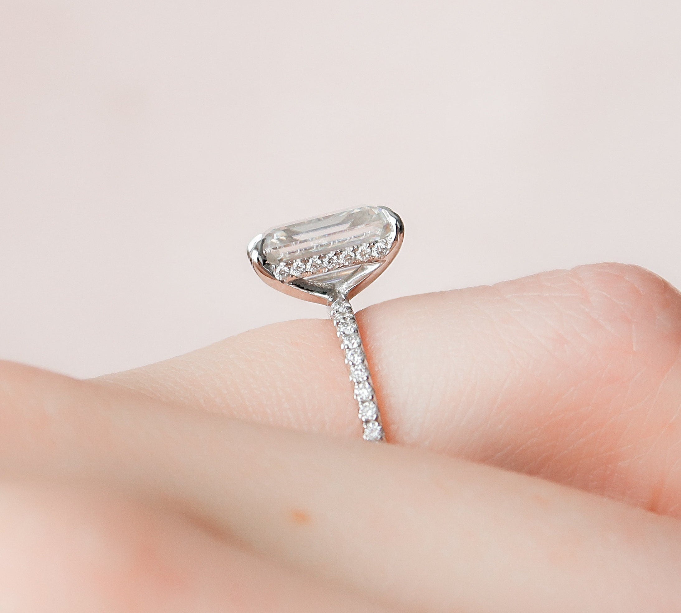 2.5 CT Emerald Pave & Hidden Halo Setting Moissanite Engagement Ring 2