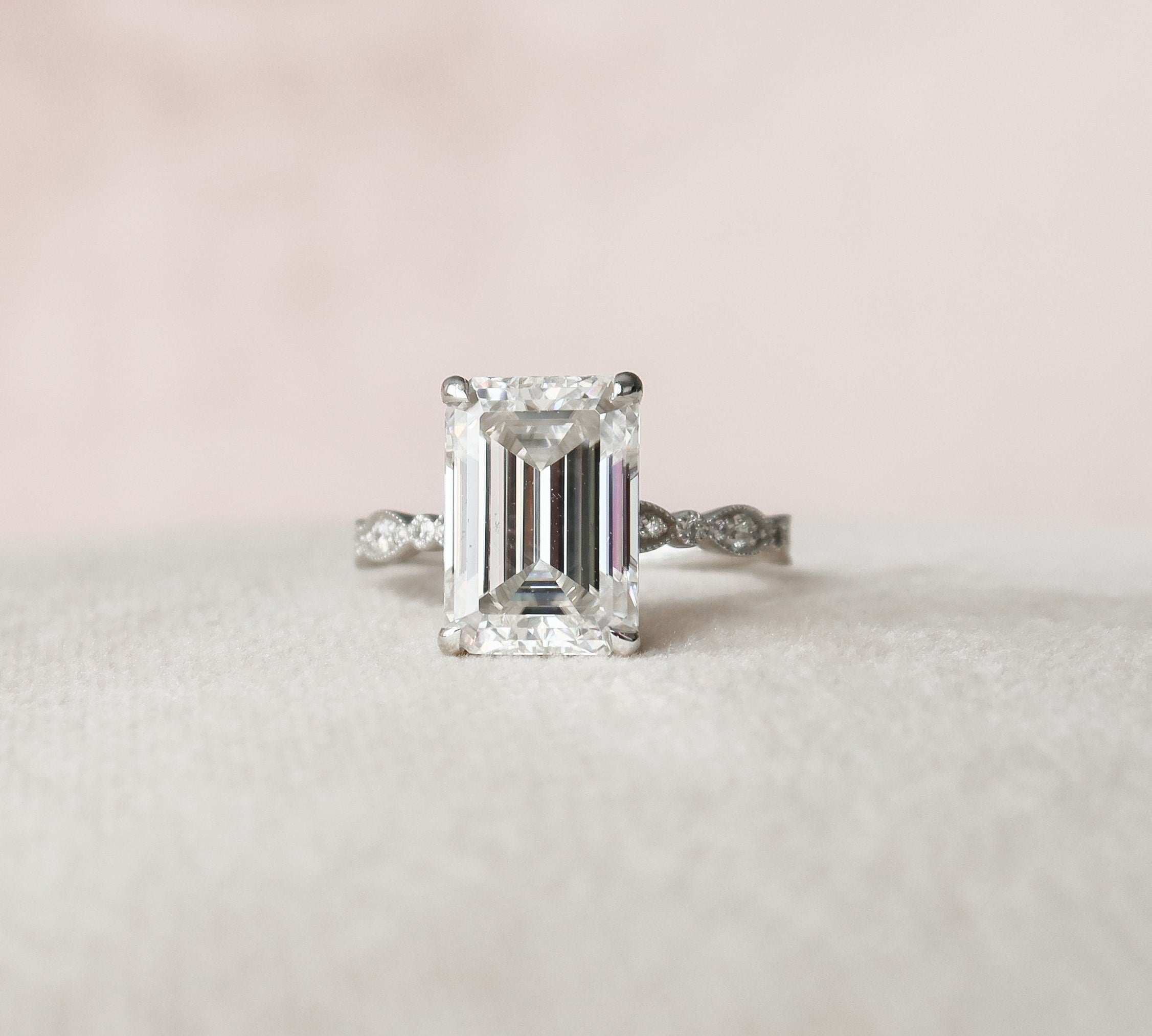 5.0 CT Emerald Milgrain Vintage Style Moissanite Engagement Ring 3