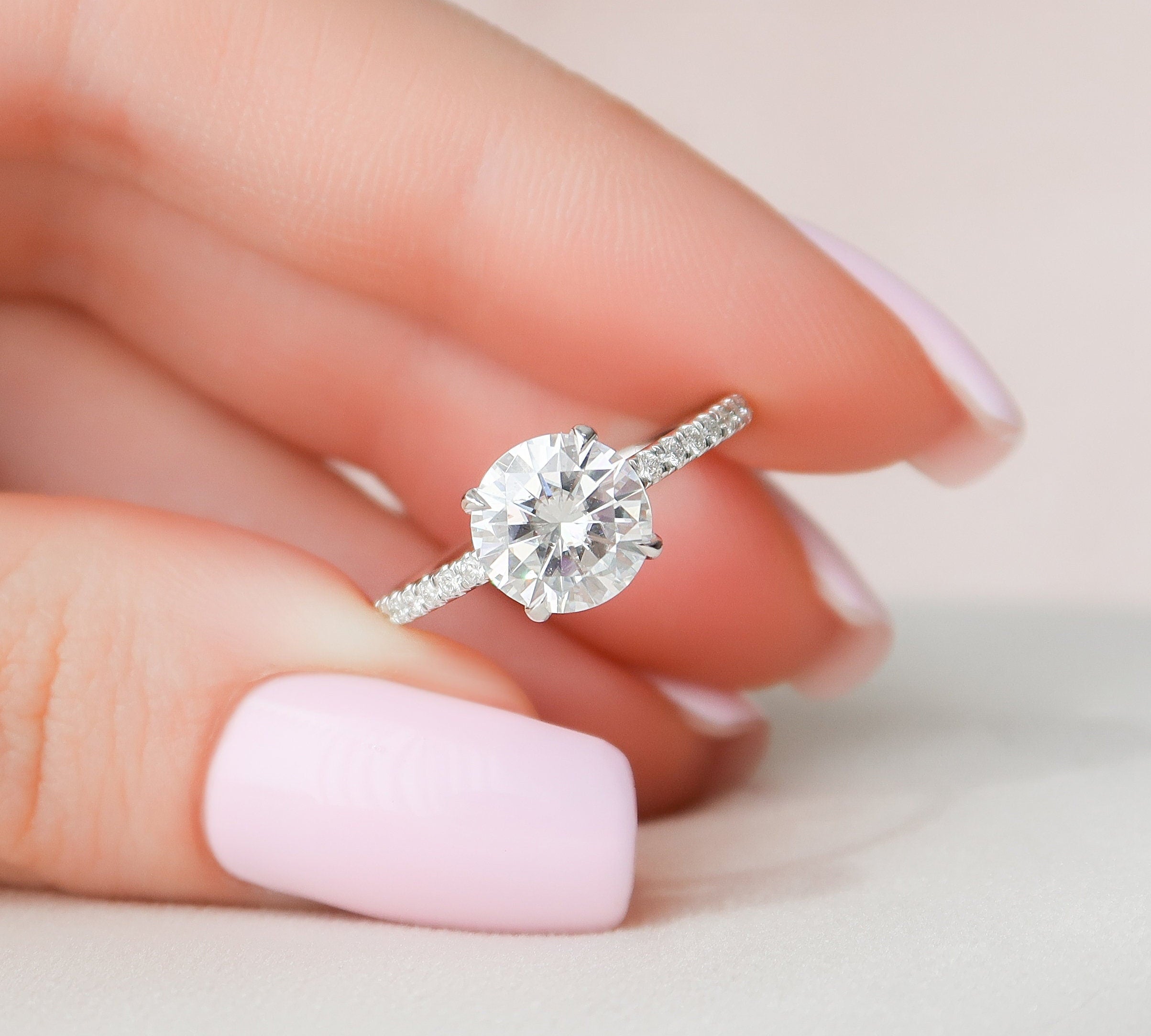 2.0 CT Round Cut Pave Setting Moissanite Engagement Ring 1