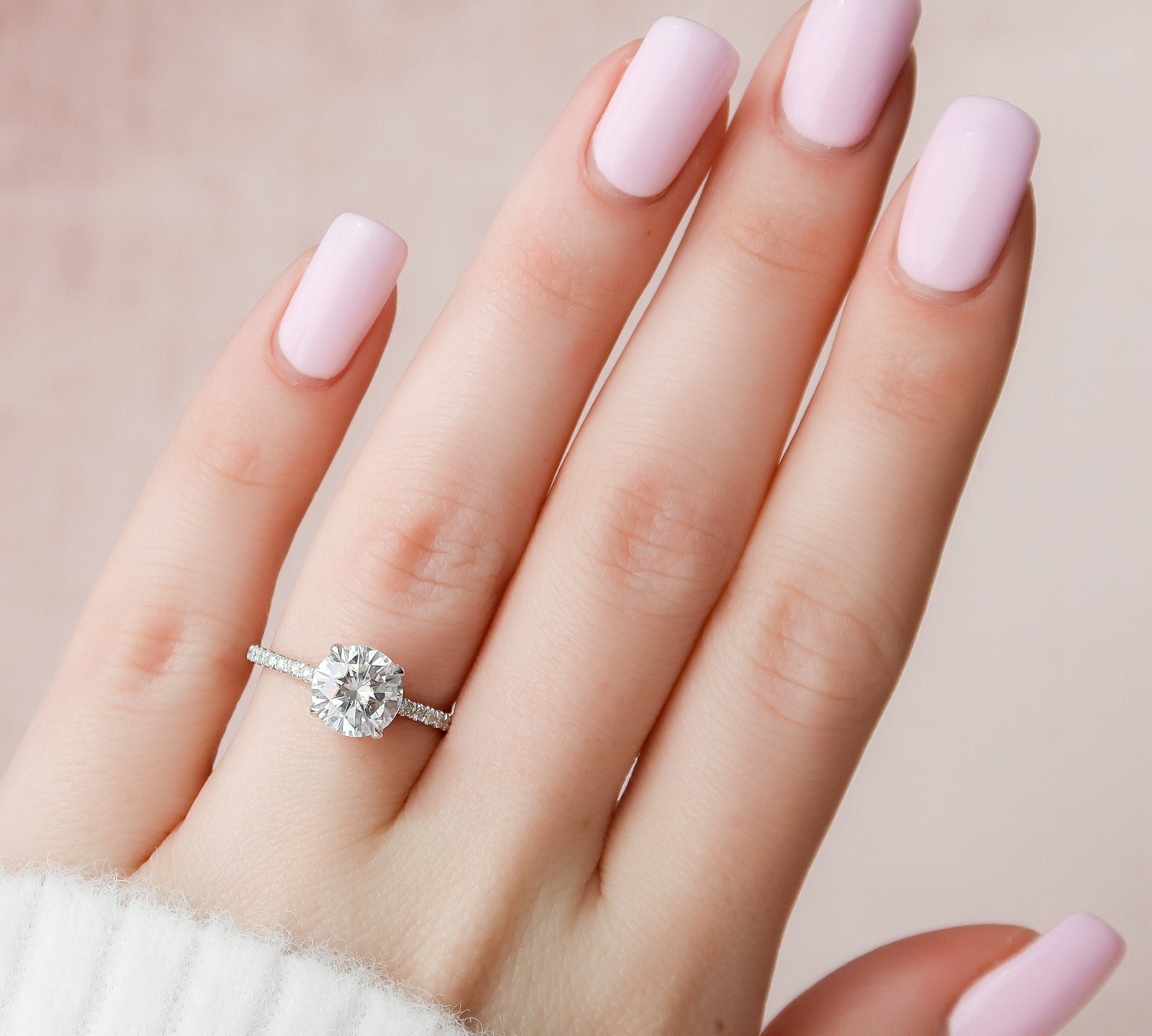 2.0 CT Round Cut Pave Setting Moissanite Engagement Ring 2