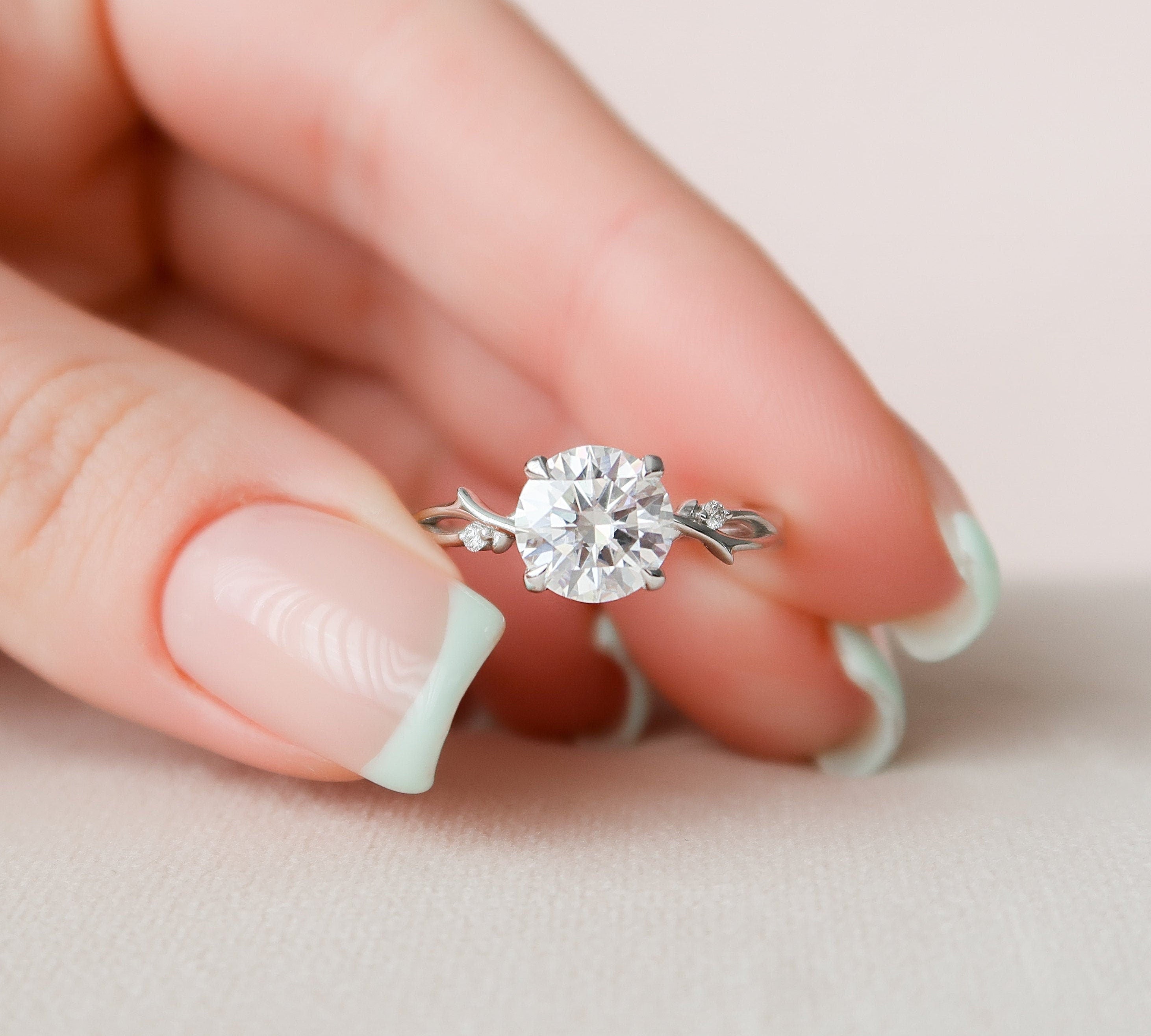 2 CT Round Cut Twig Pave Setting Moissanite Engagement Ring 1