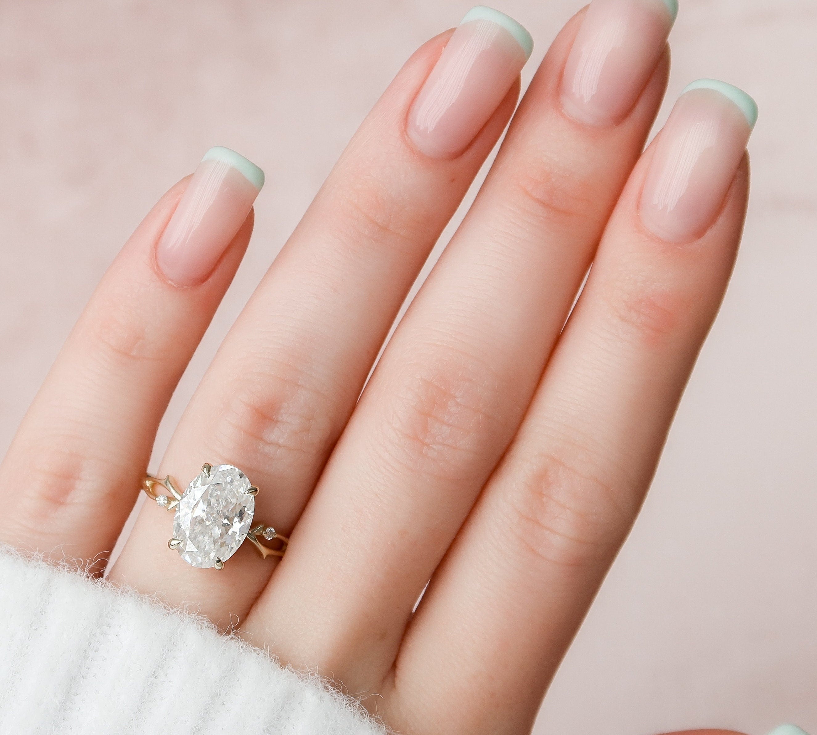 4.0 CT Oval Cut Twig Style Moissanite Engagement Ring 2