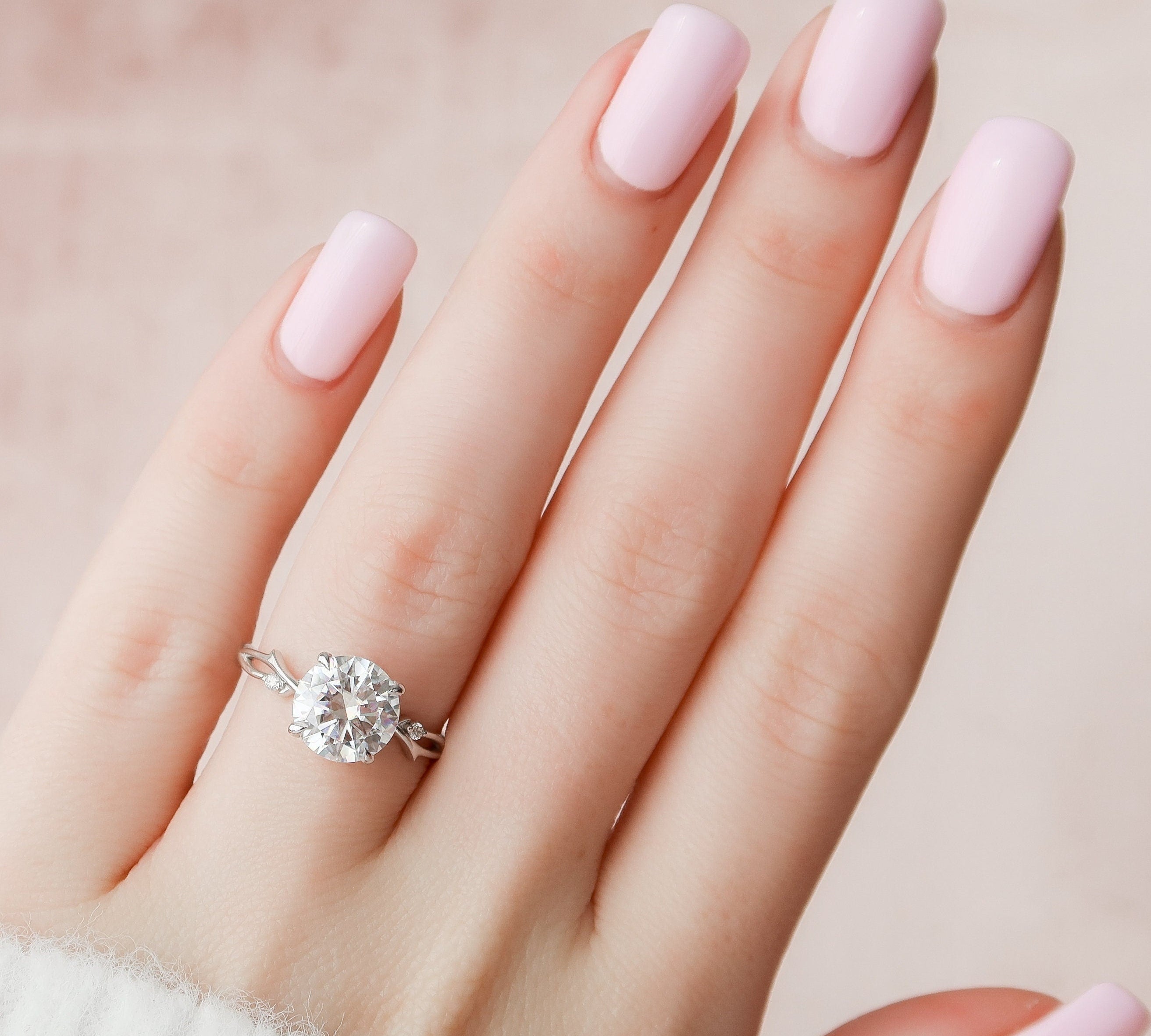 2.5 CT Round Cut Twig Pave Setting Moissanite Engagement Ring 2