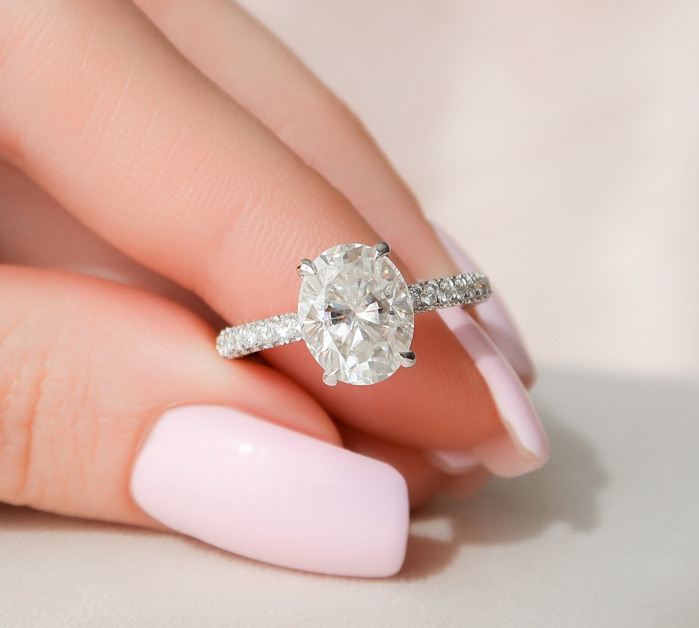 3.0 CT Oval Hidden Halo & Pave Setting Moissanite Engagement Ring 1