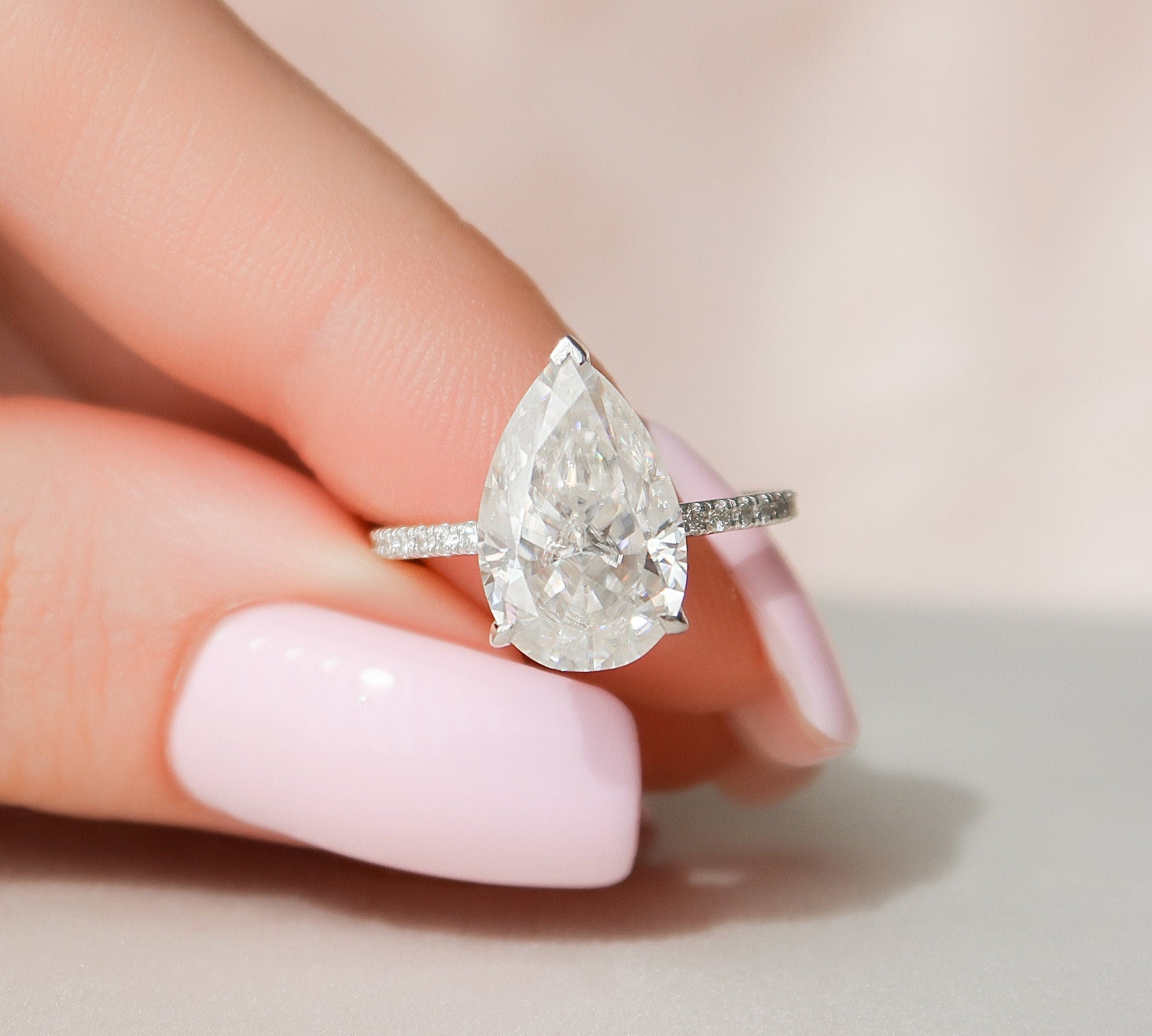 3.5 CT Pear Hidden Halo & Pave Setting Moissanite Engagement Ring 3