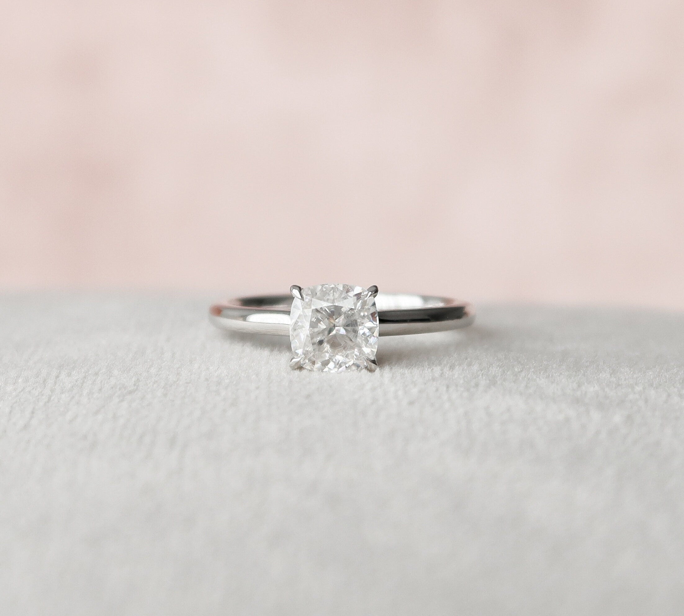 1.0 CT Cushion Hidden Halo Style Moissanite Engagement Ring 2