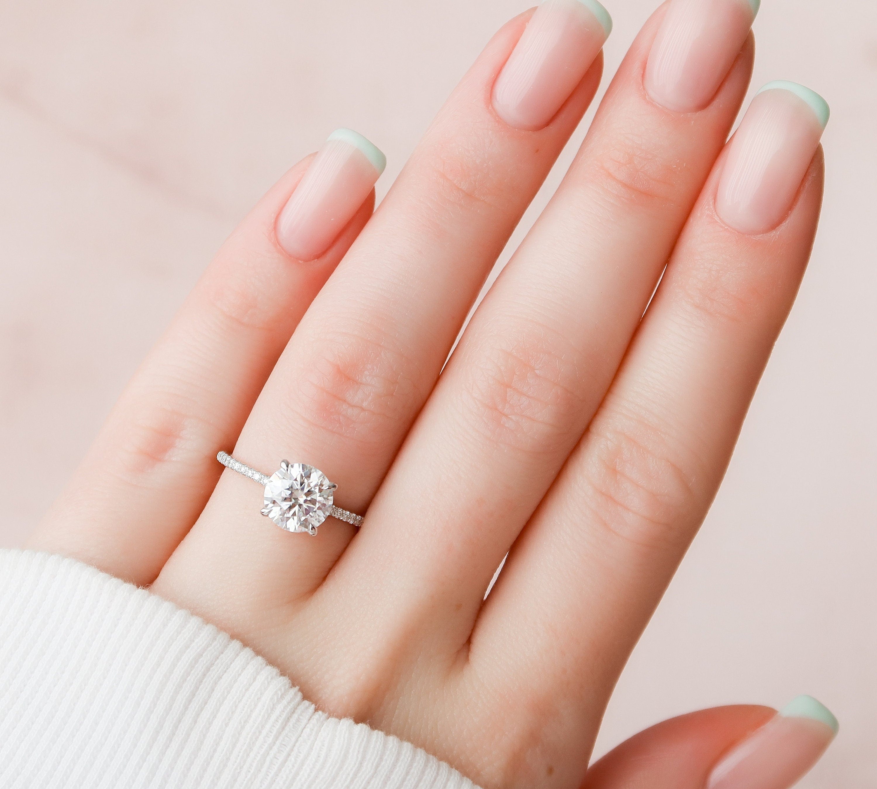 2.0 CT Round Hidden Halo Pave Moissanite Engagement Ring 3