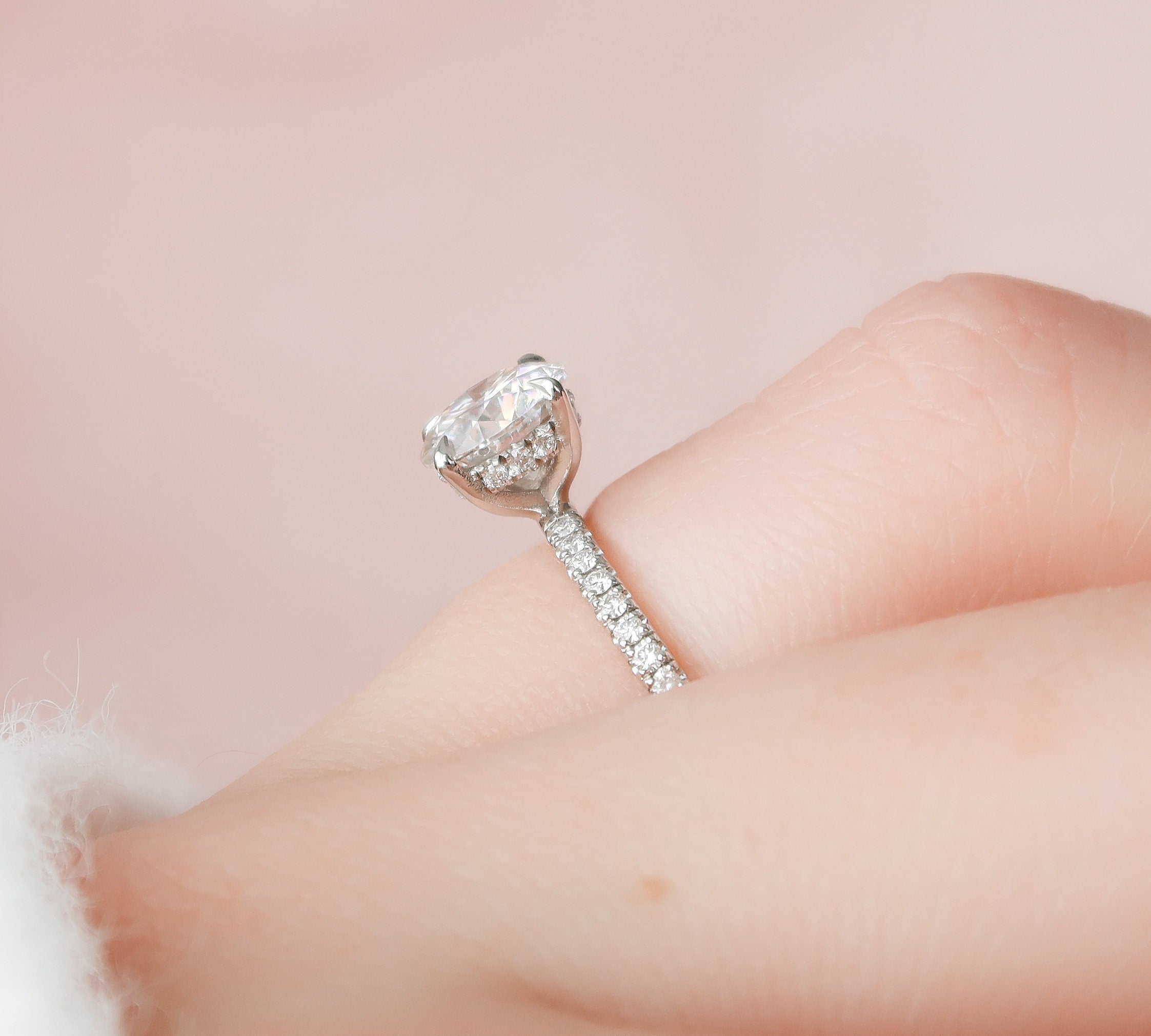 1.0 CT Round Hidden Halo & Pave Setting Moissanite Engagement Ring 3