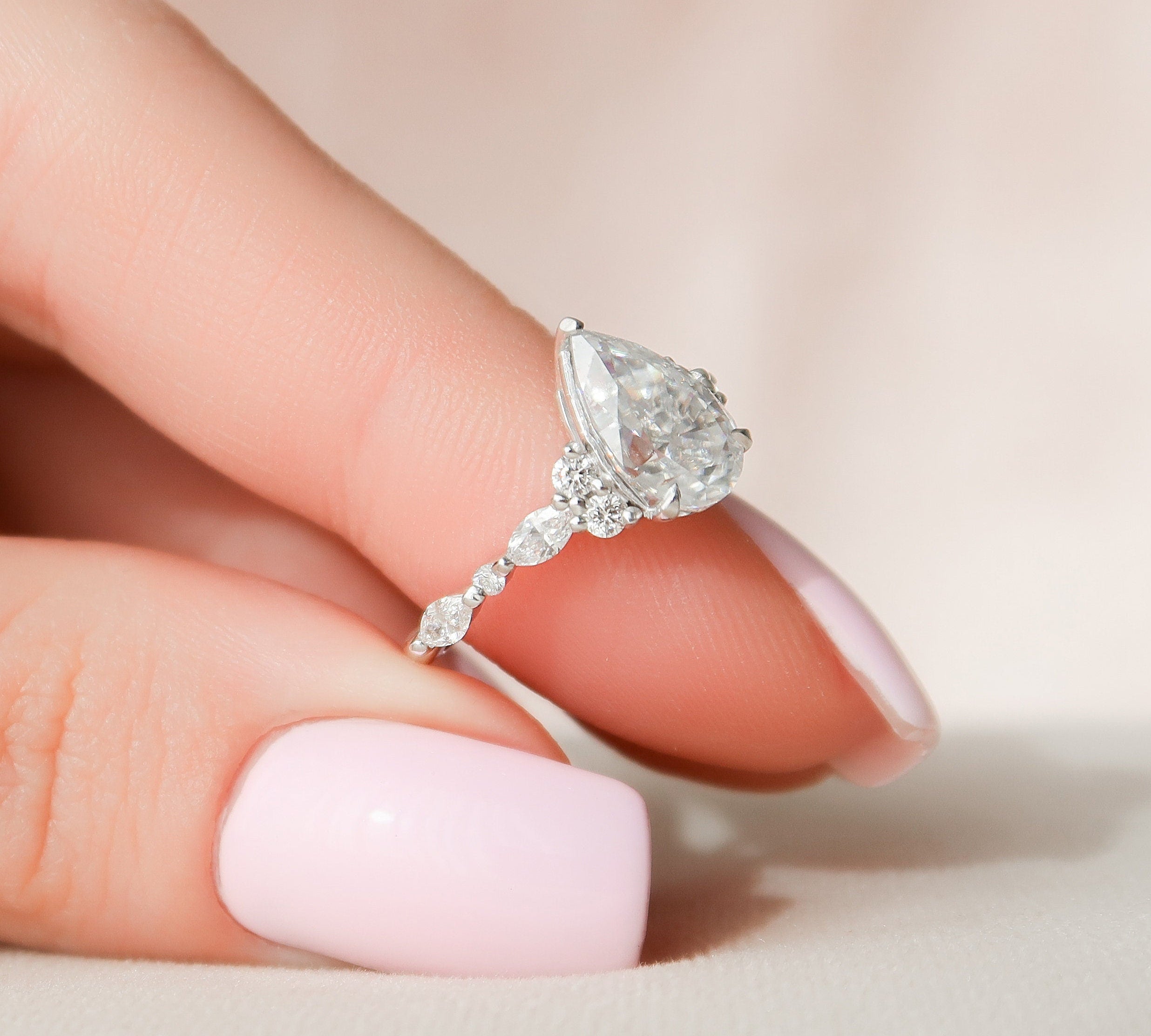 1.50 CT Pear Cluster Moissanite Engagement Ring 2