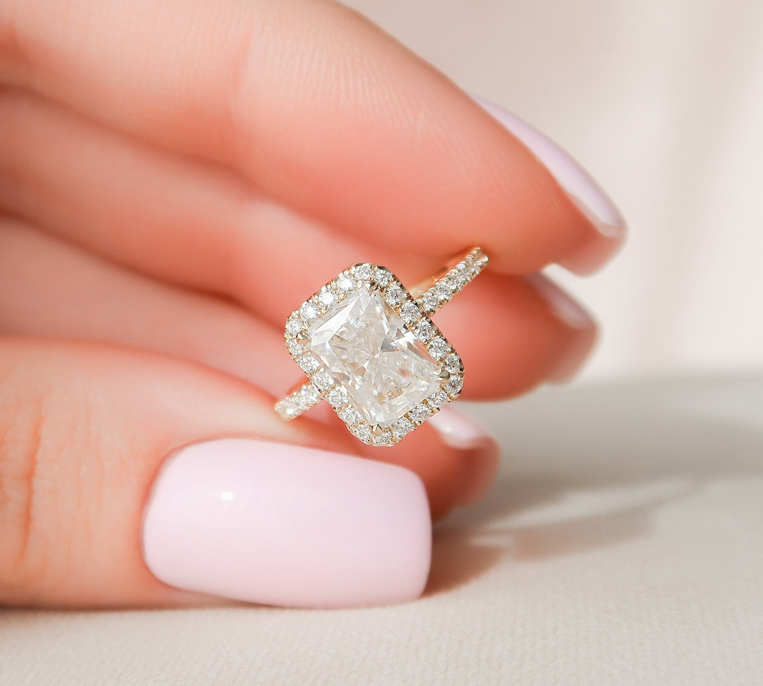 2.0 CT Radiant Cut Halo Style Moissanite Engagement Ring 2