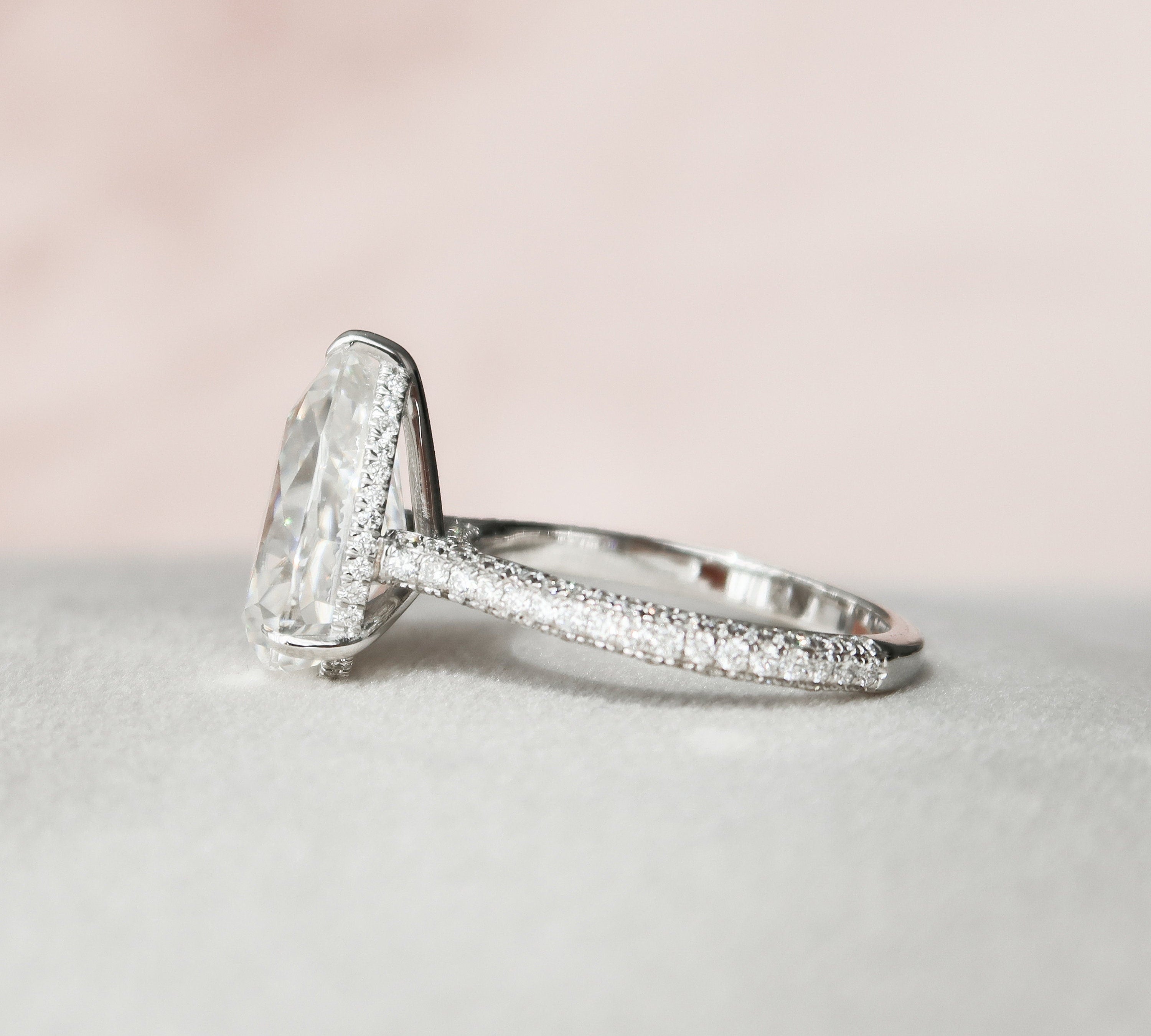 5.0 CT Pear Pave Setting Moissanite Engagement Ring 2