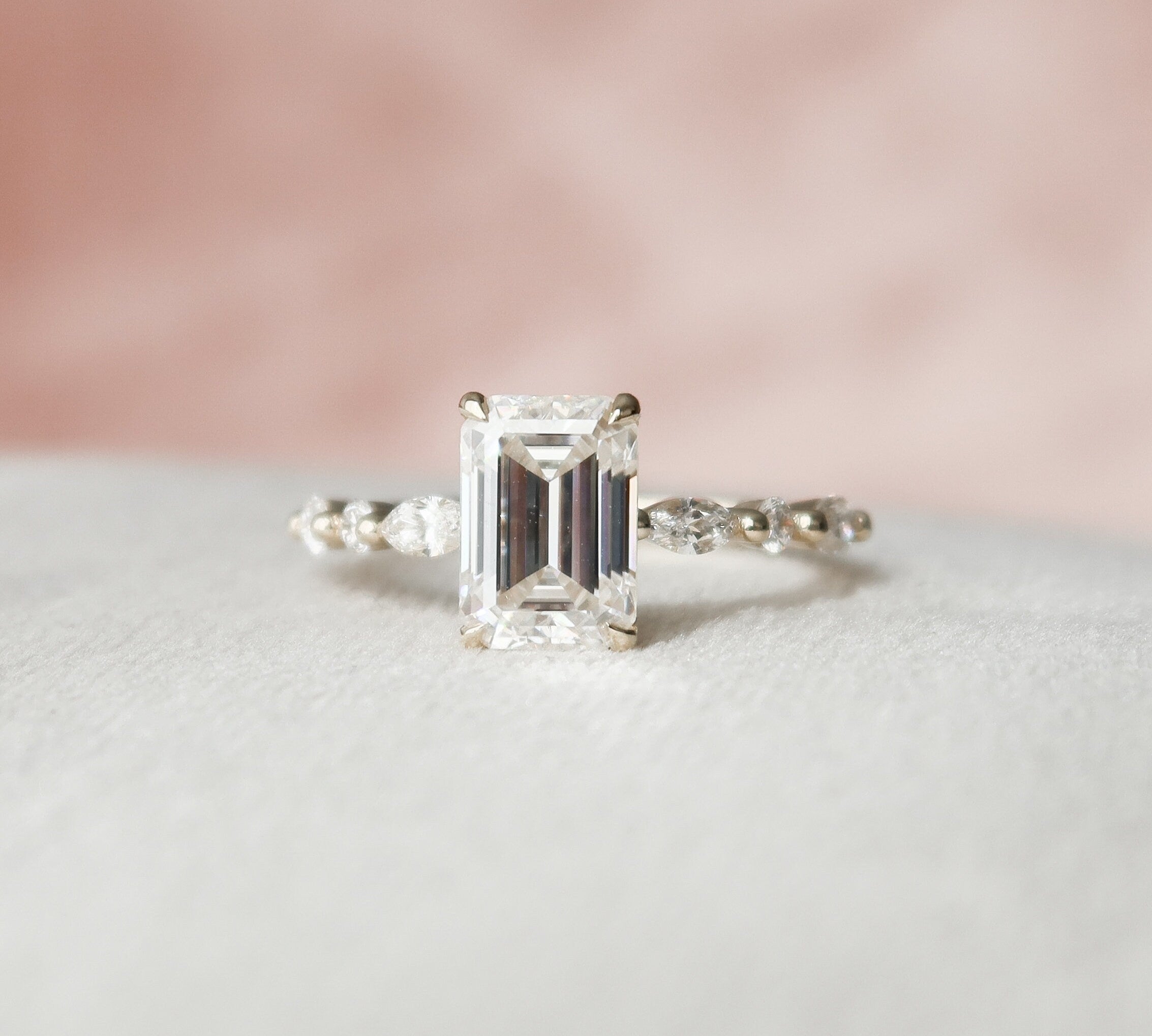 2.0 Emerald Hidden Halo & Pave Setting Moissanite Engagement Ring 3