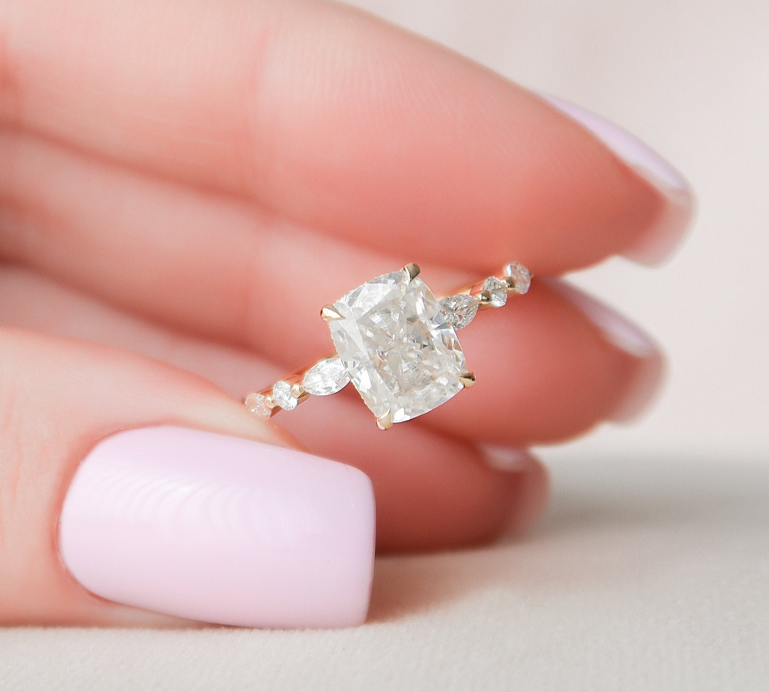 2.50 CT Cushion Cut Pave Setting Moissanite Engagement Ring 1