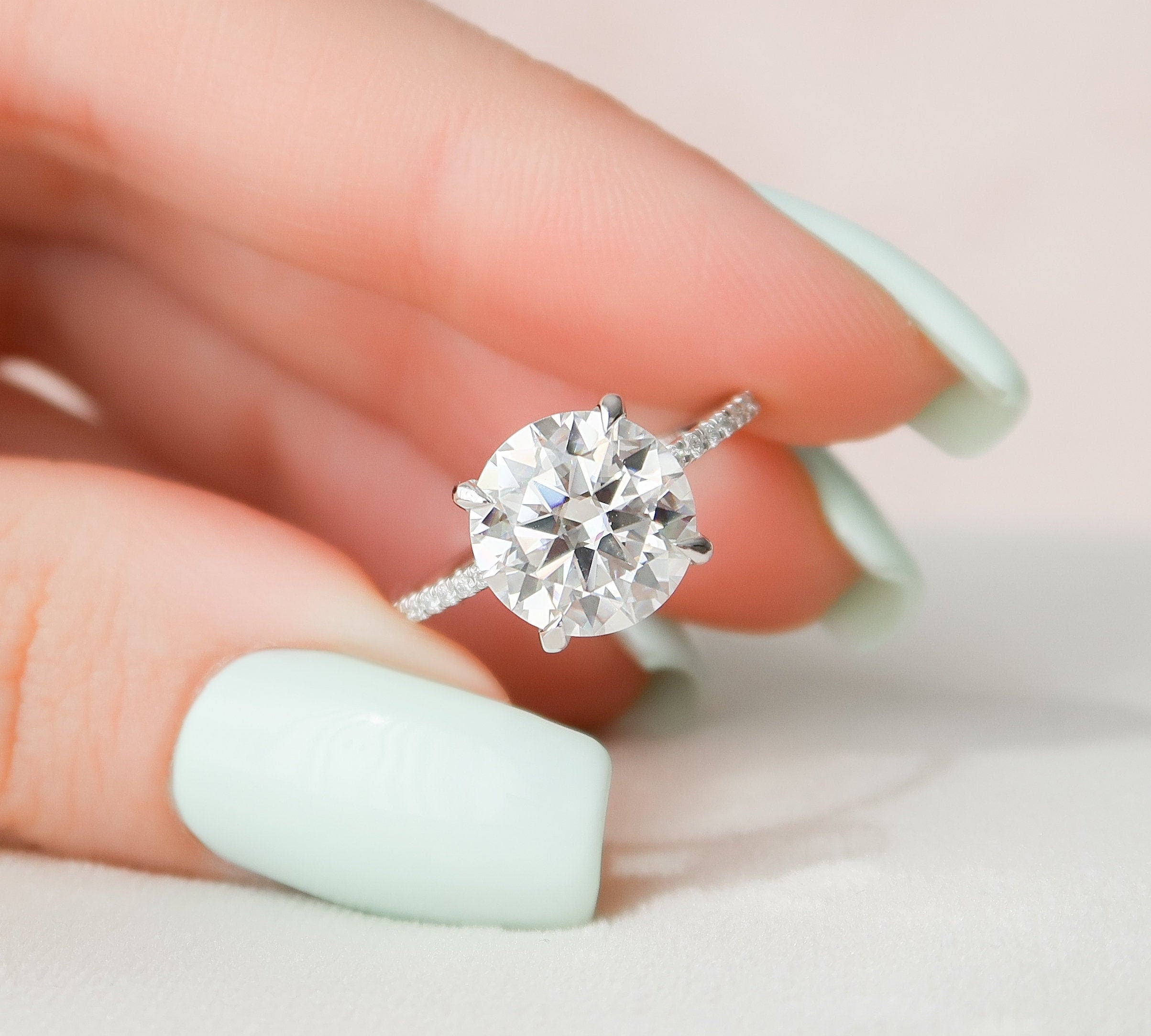 3.50 CT Round Hidden Halo & Pave Setting Moissanite Engagement Ring 1