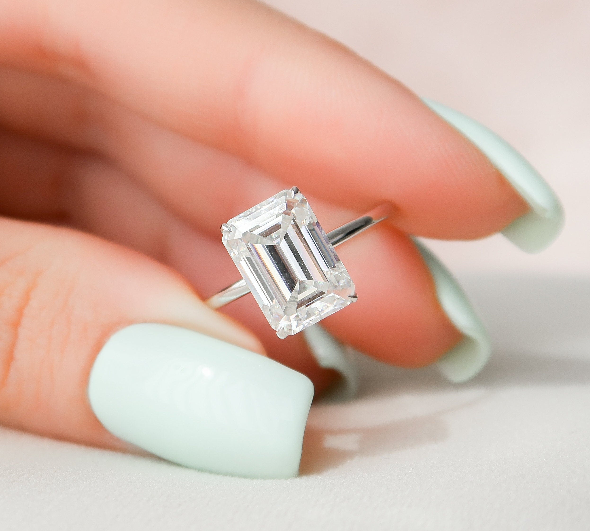 4.5 CT Emerald Solitaire Style Moissanite Engagement Ring 1