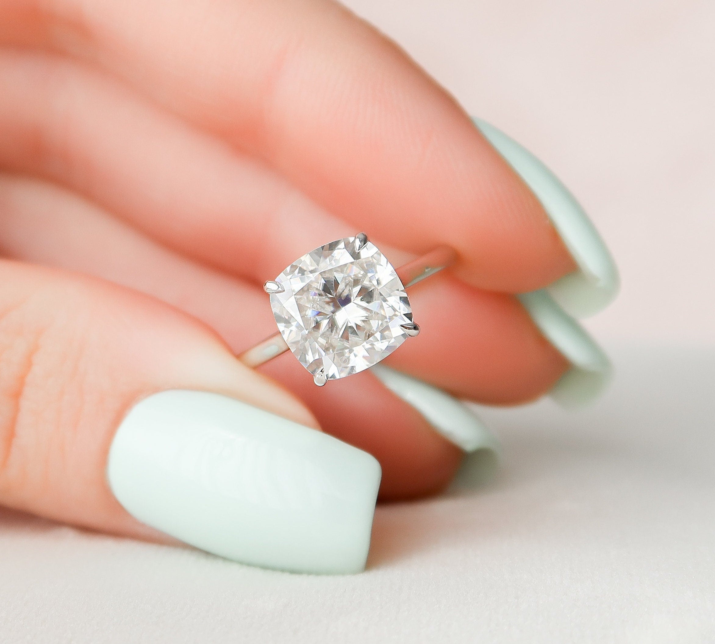 4.0 CT Cushion Cut Solitaire Style Moissanite Engagement Ring 1