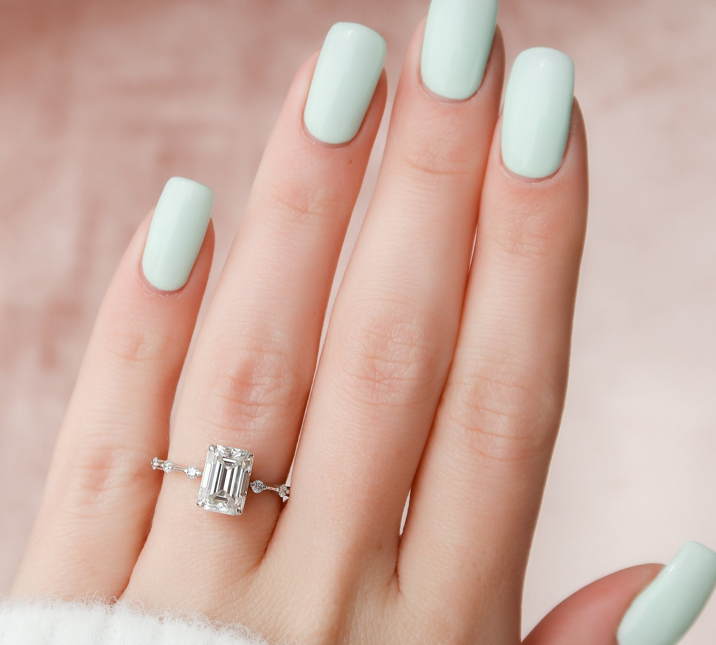 2.5 Ct Emerald Dainty Pave Moissanite Engagement Ring 3