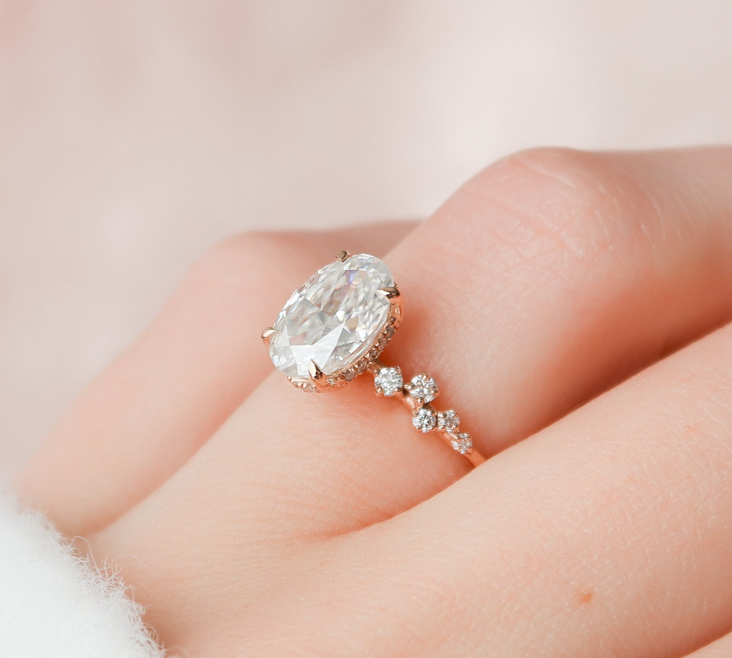 2.0 CT Oval Cut Cluster Style Pave Moissanite Engagement Ring 3