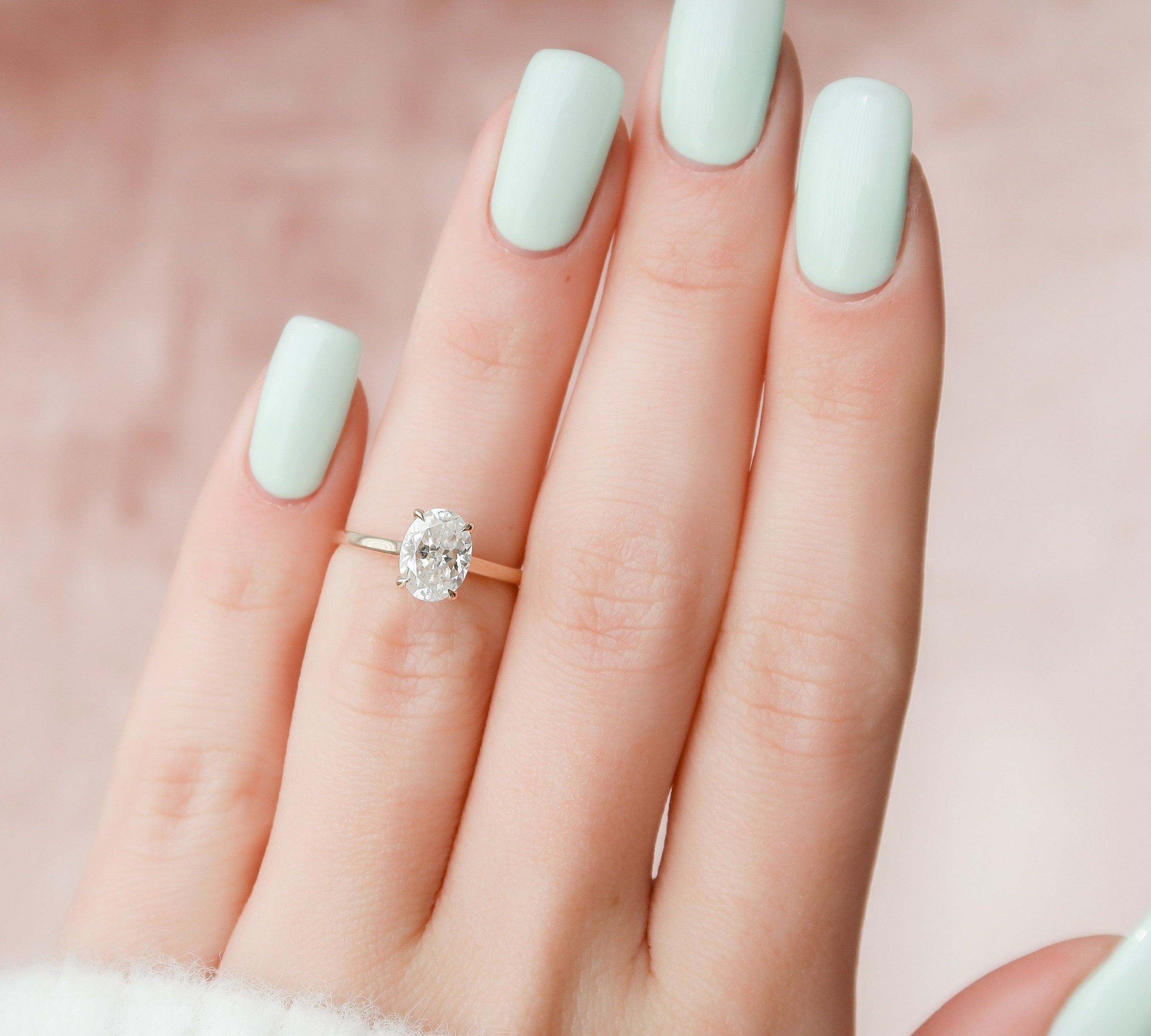 1.5 CT Oval Cut Solitaire Hidden Halo Moissanite Engagement Ring 4