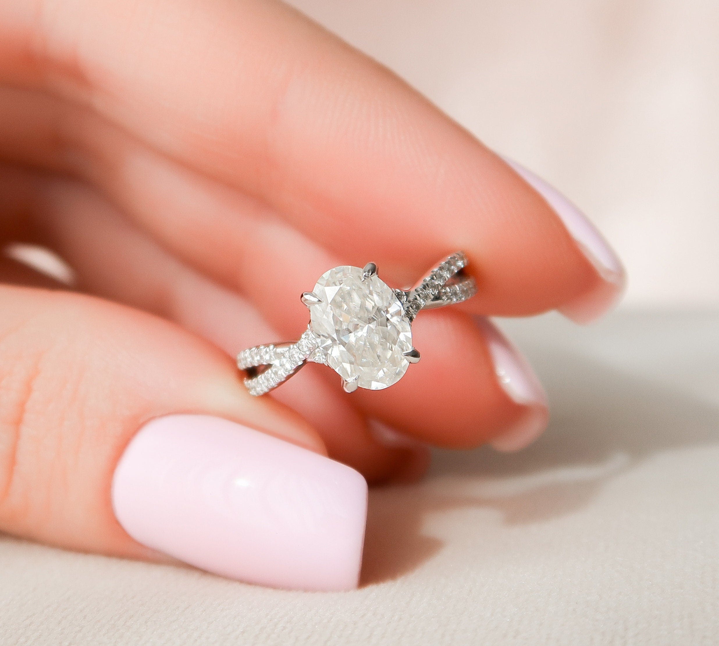 1.50 CT Oval Criss Cross Moissanite Engagement Ring 1