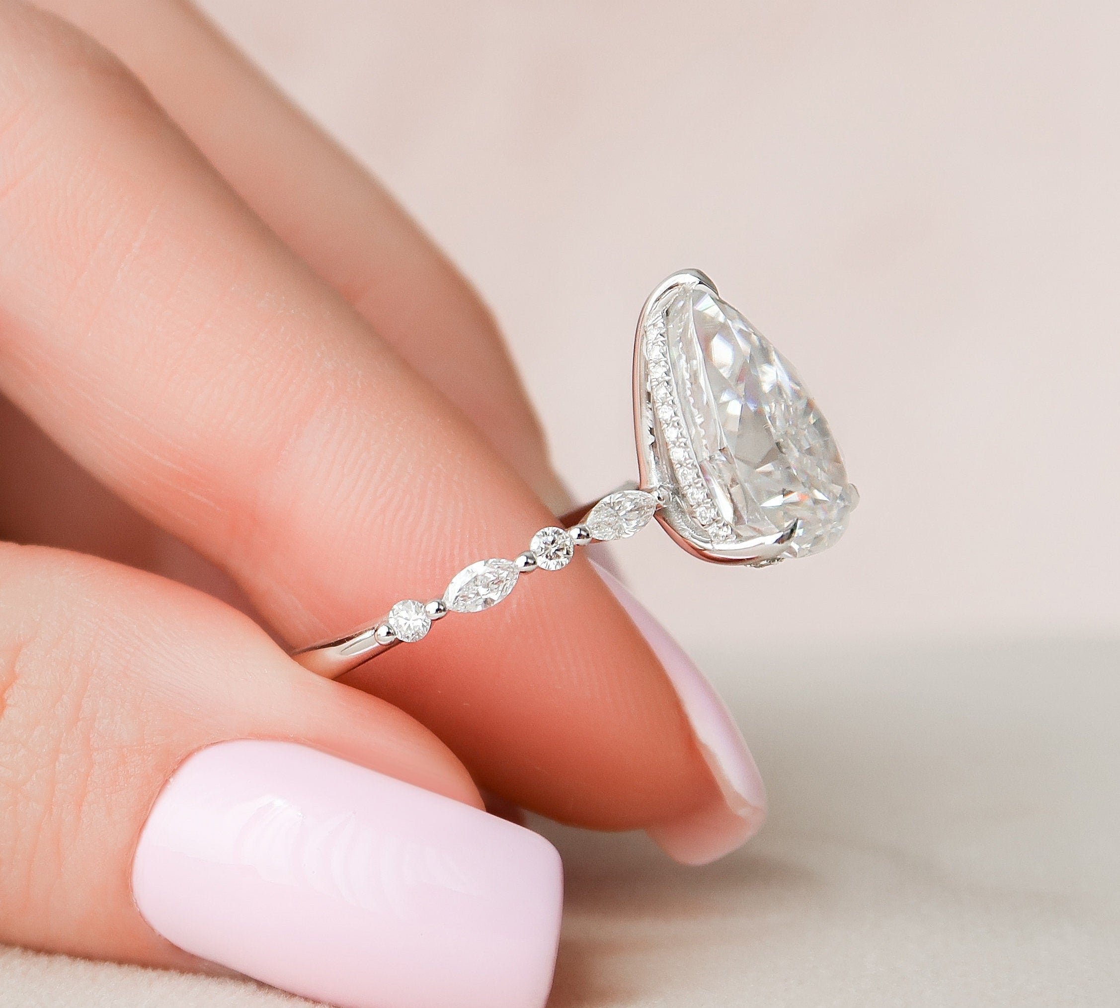 4.0 CT Pear Cut Pave Setting Moissanite Engagement Ring 3