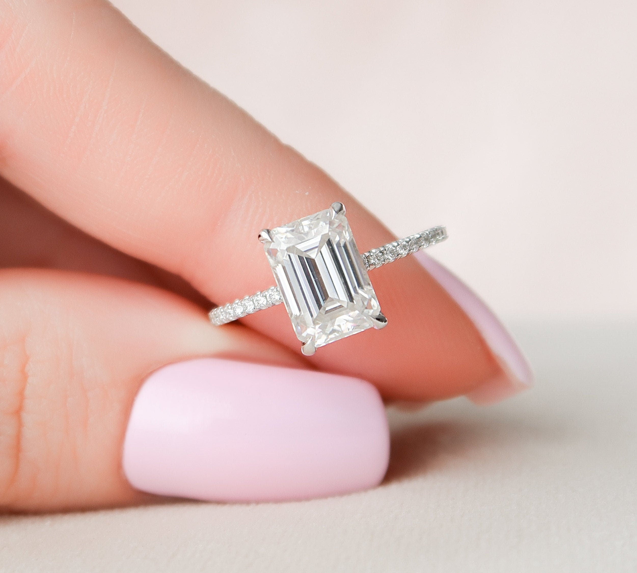 2.5 CT Emerald Pave & Hidden Halo Setting Moissanite Engagement Ring 3