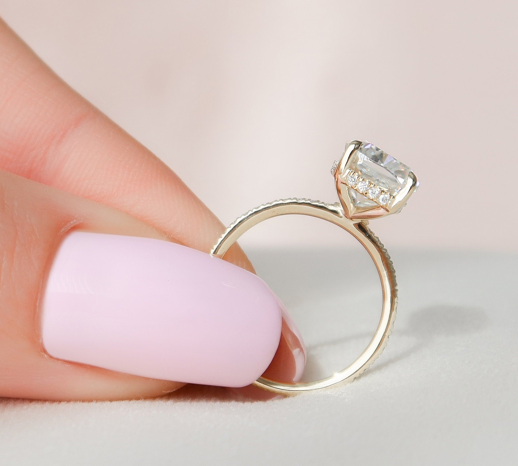 2.0 CT Cushion Hidden Halo & Pave Setting Moissanite Engagement Ring 3