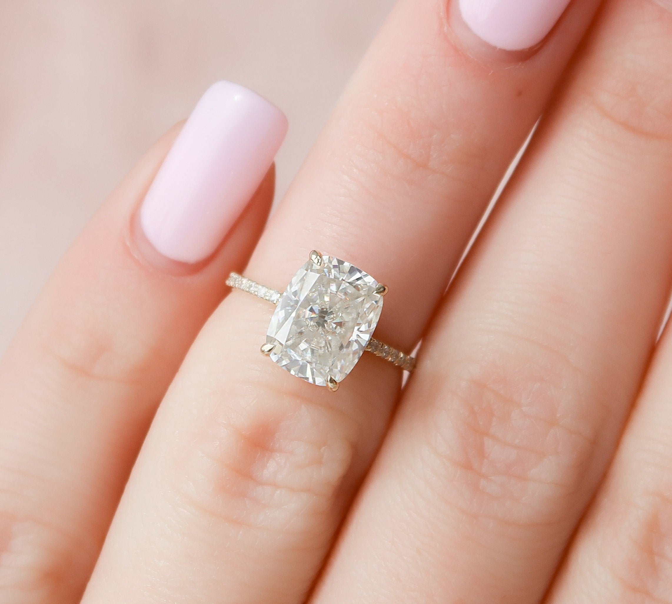 2.0 CT Cushion Hidden Halo & Pave Setting Moissanite Engagement Ring 2