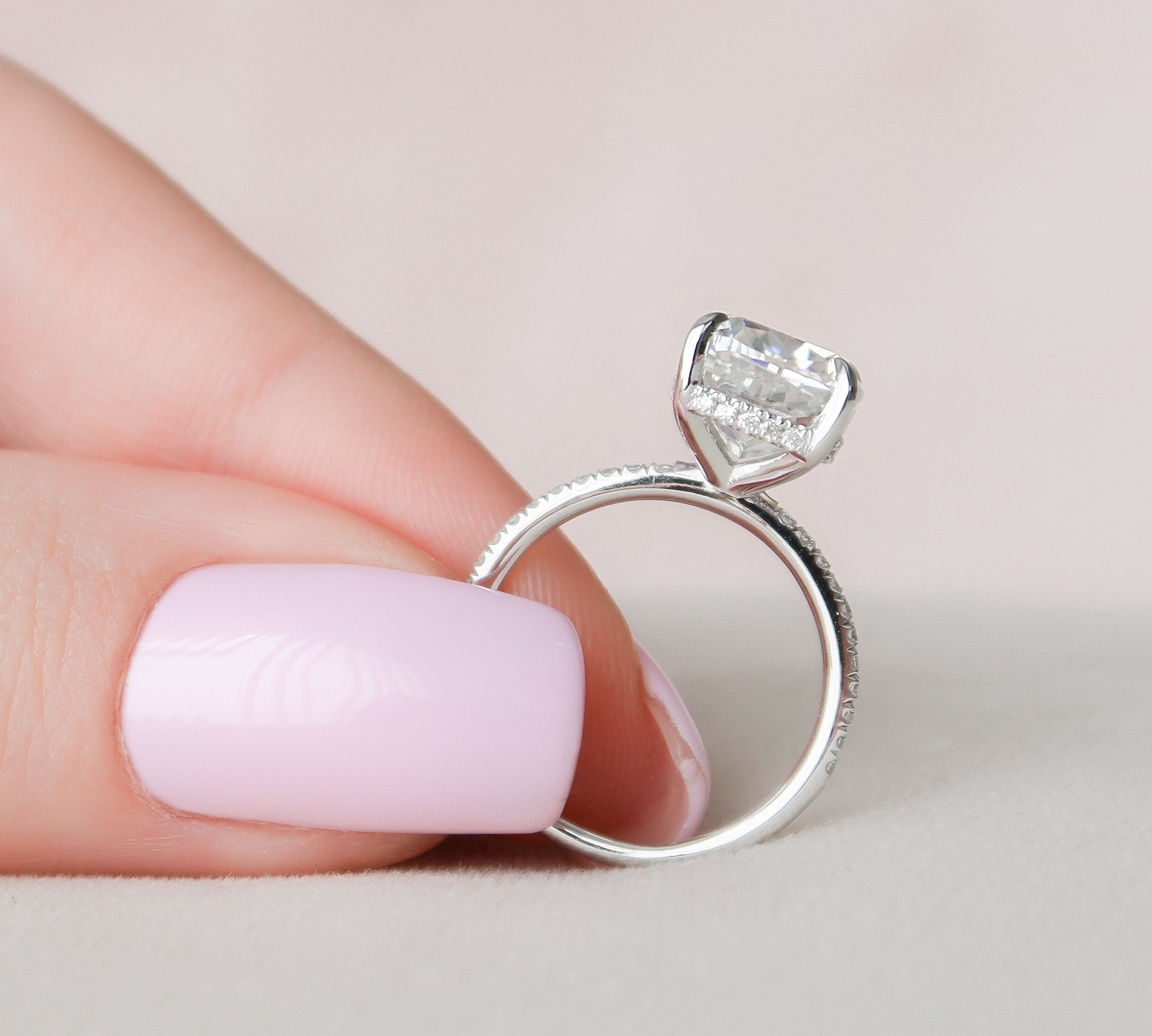 2.5 CT Cushion Hidden Halo & Pave Setting Moissanite Engagement Ring 1