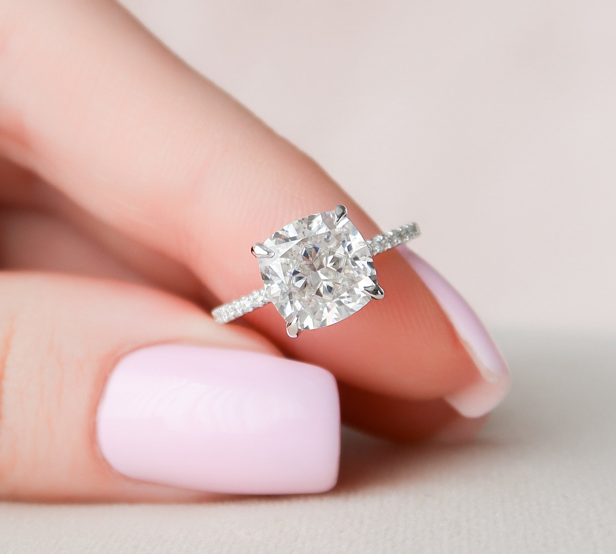 2.5 CT Cushion Hidden Halo & Pave Setting Moissanite Engagement Ring 2