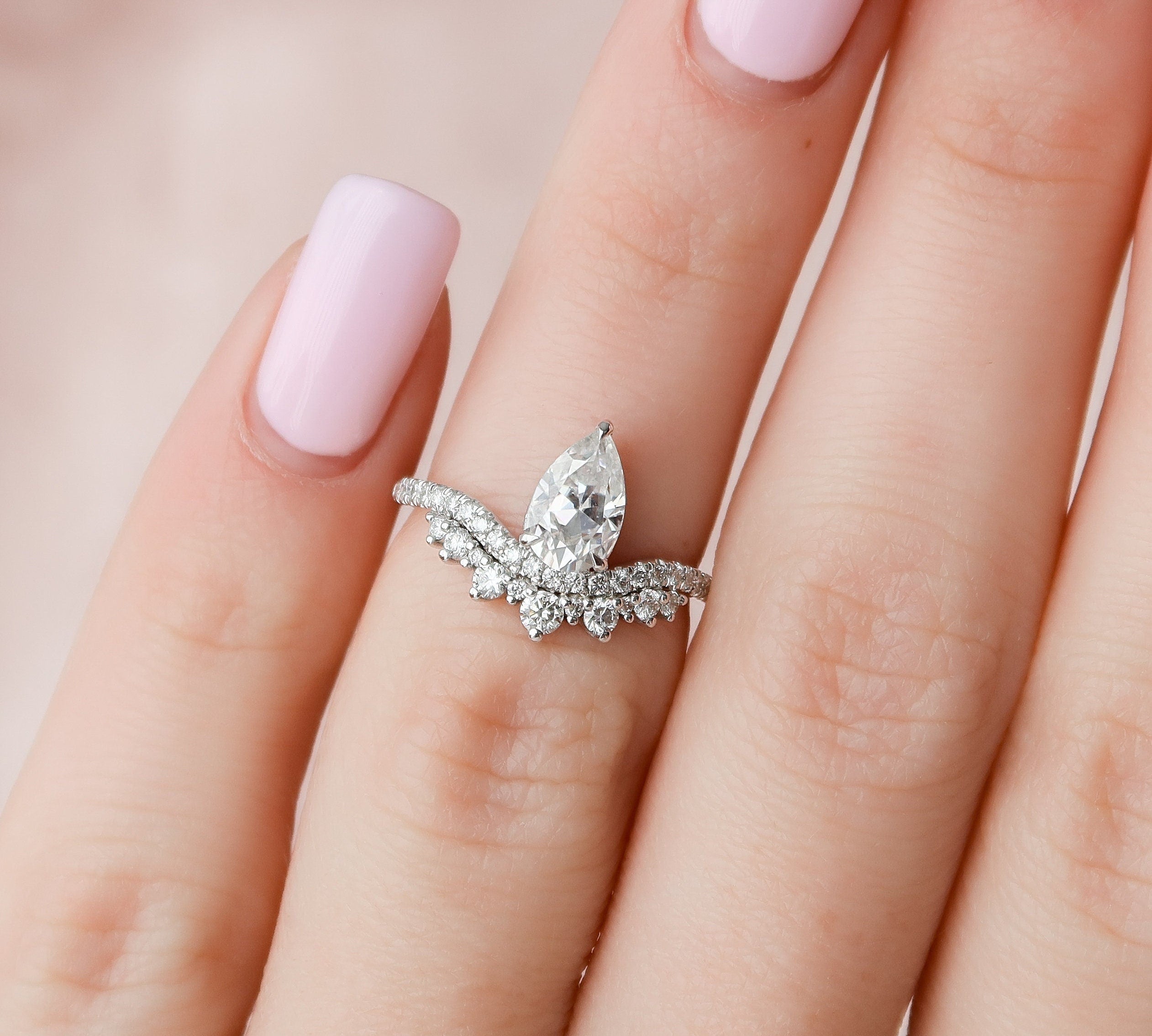 0.95 CT Pear Cut Art Deco Style Moissanite Engagement Ring 3