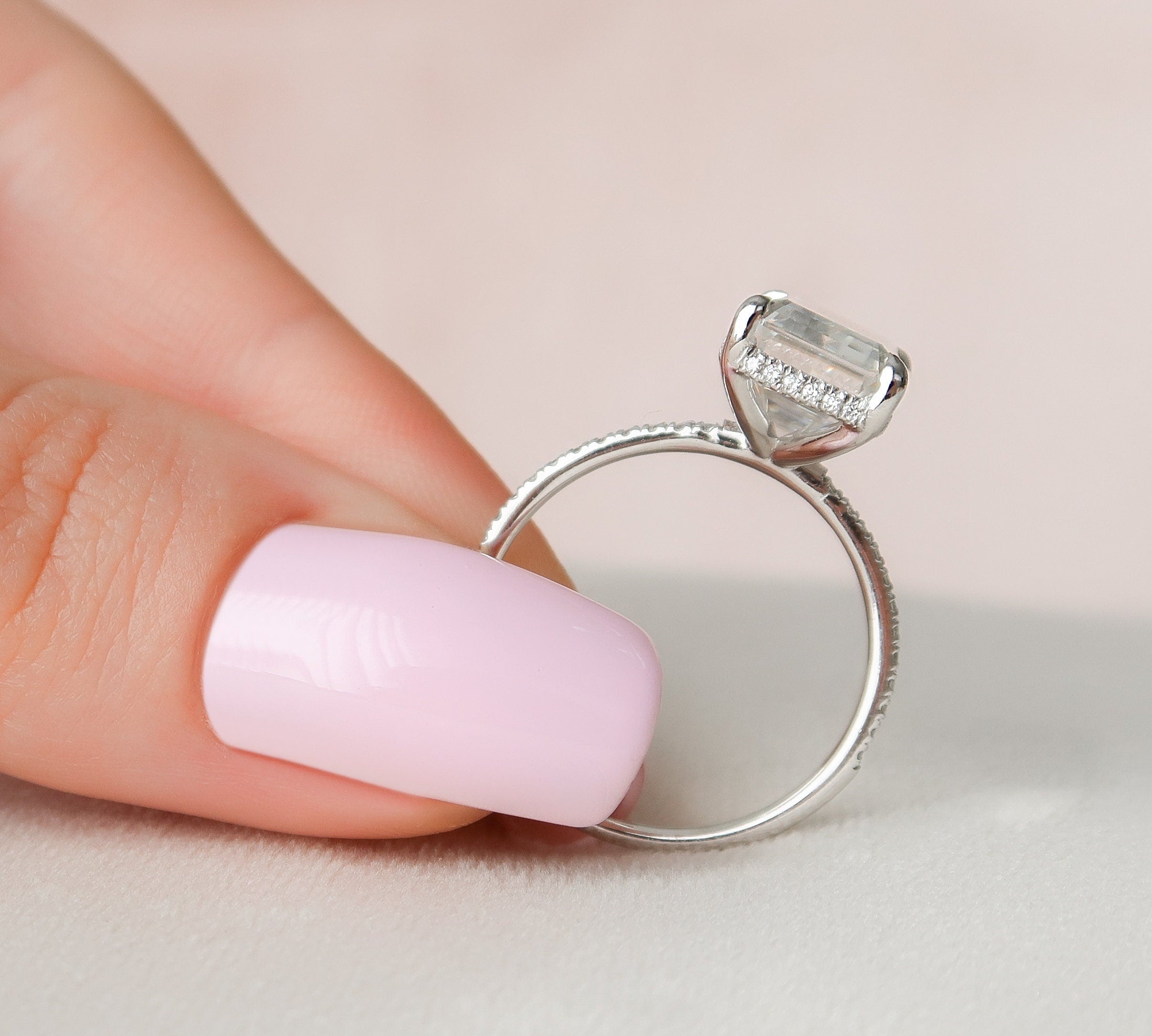 5.0 CT Emerald Solitaire & Pave Setting Moissanite Engagement Ring 3