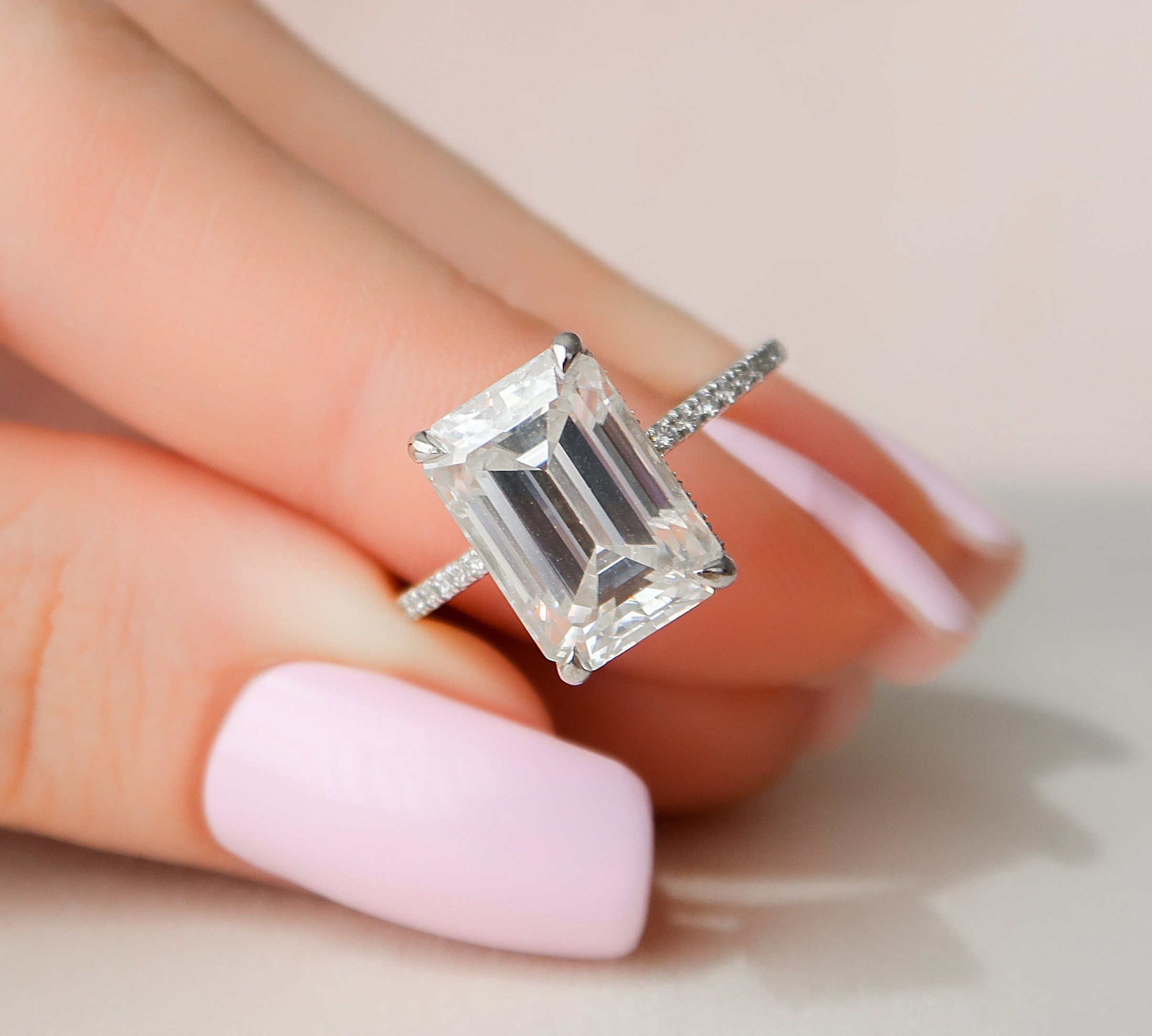 5.0 CT Emerald Solitaire & Pave Setting Moissanite Engagement Ring 1