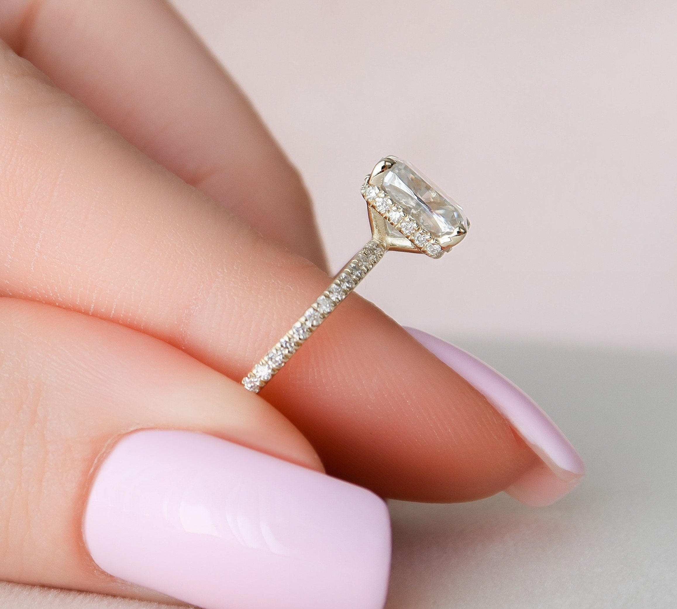 2.0 CT Cushion Hidden Halo & Pave Moissanite Engagement Ring 2