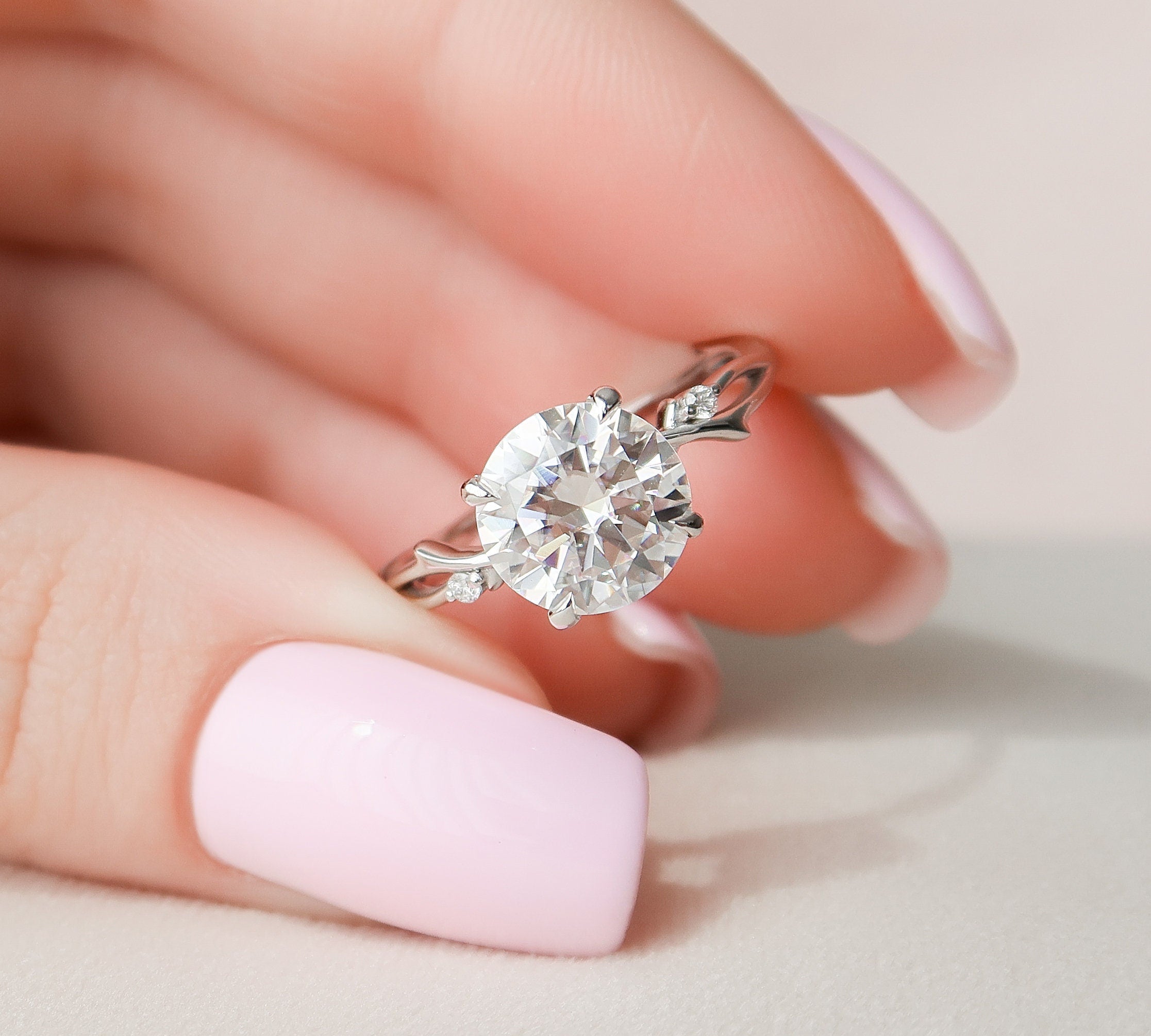 2.5 CT Round Cut Twig Pave Setting Moissanite Engagement Ring 1