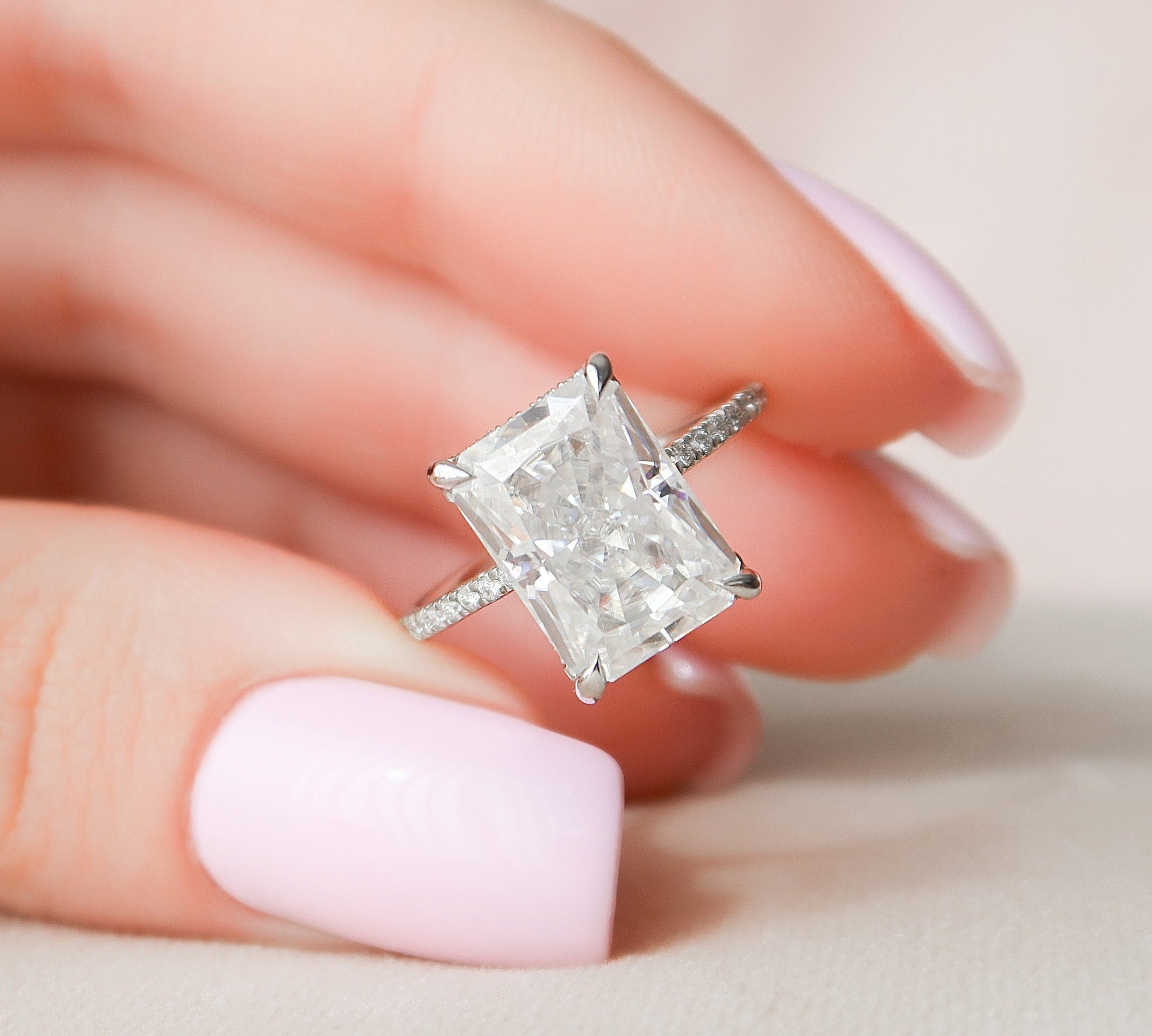 5.0 CT Radiant Hidden Halo & Pave Moissanite Engagement Ring 1