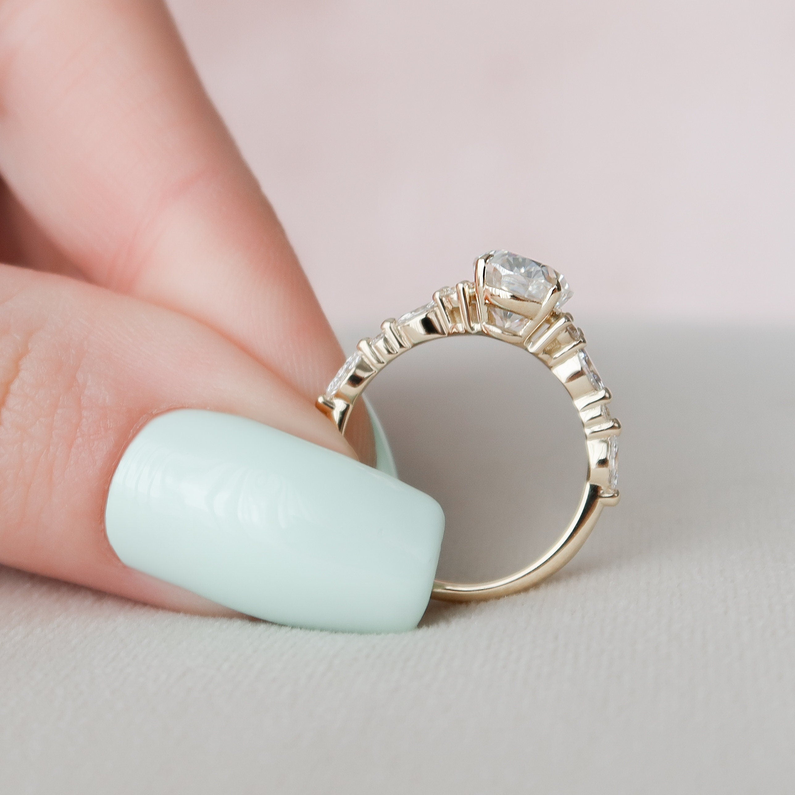 2.0 CT Oval Cluster Art Deco Style Moissanite Engagement Ring 6